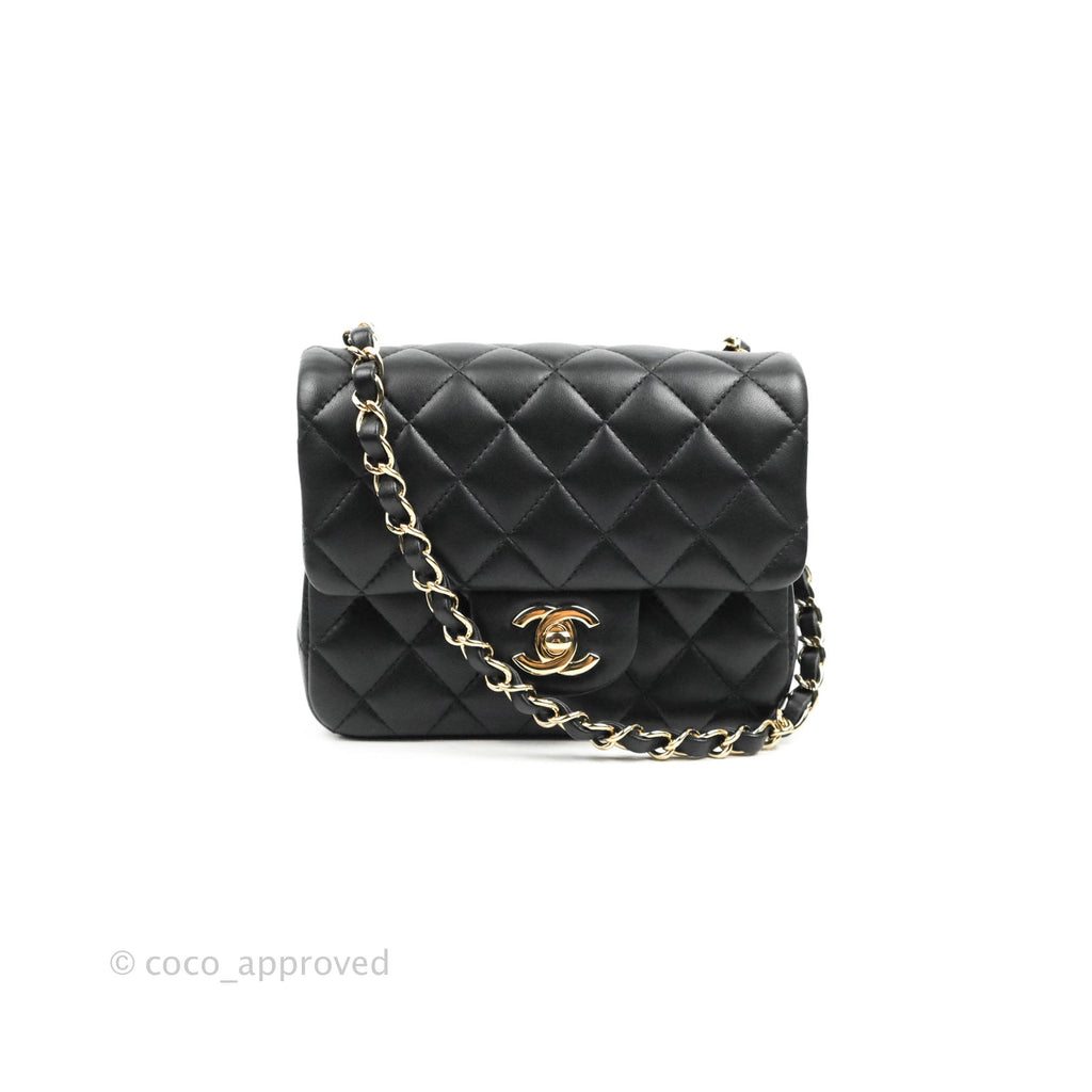 Chanel Quilted Mini Square Black Lambskin Gold Hardware