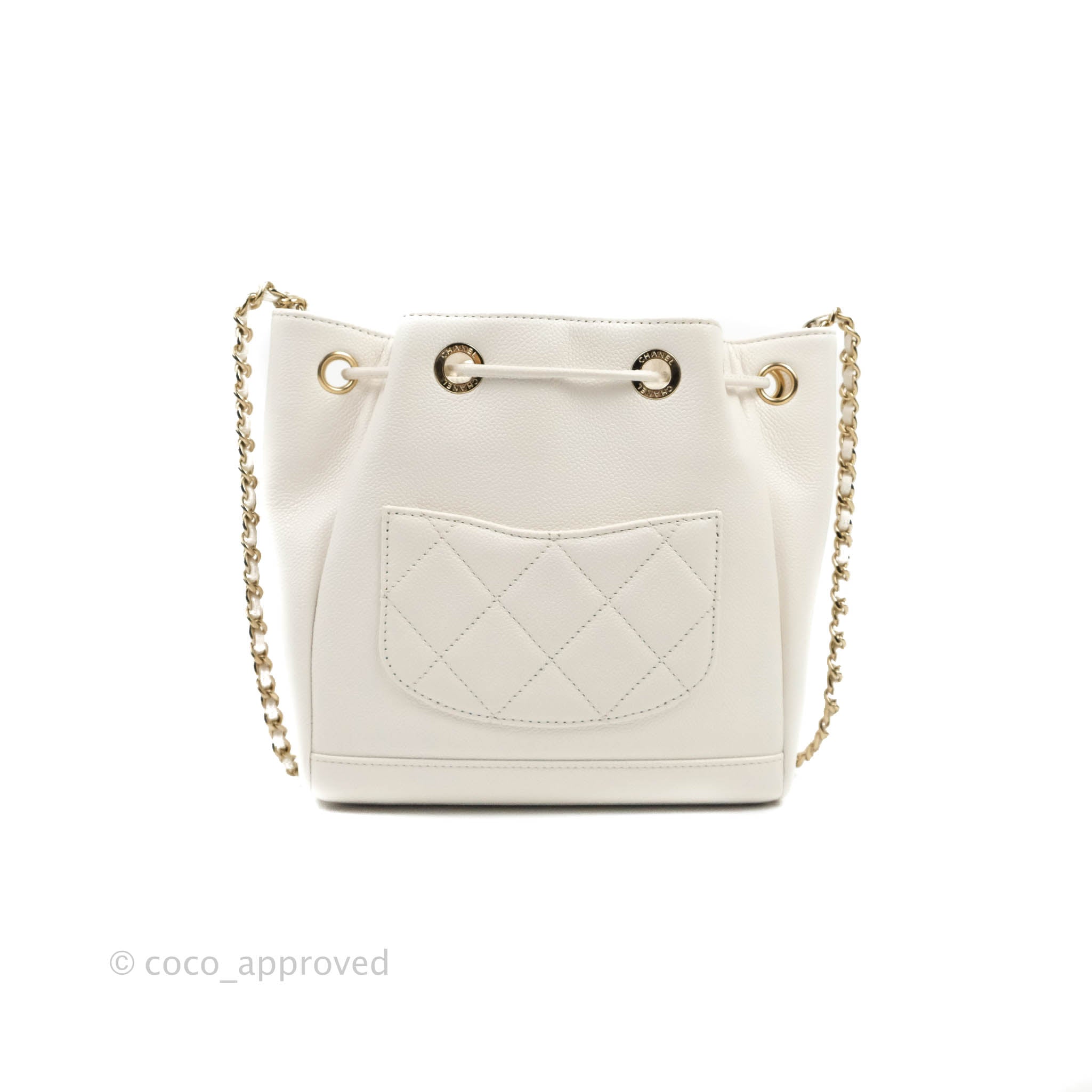 Chanel Business Affinity Drawstring Bucket Bag White Caviar Gold Hardw –  Coco Approved Studio