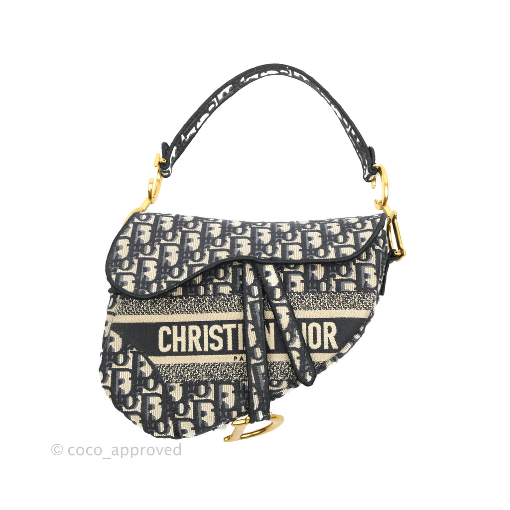 Christian Dior Navy Saddle Bag Dior Oblique Embroidery Gold Hardware
