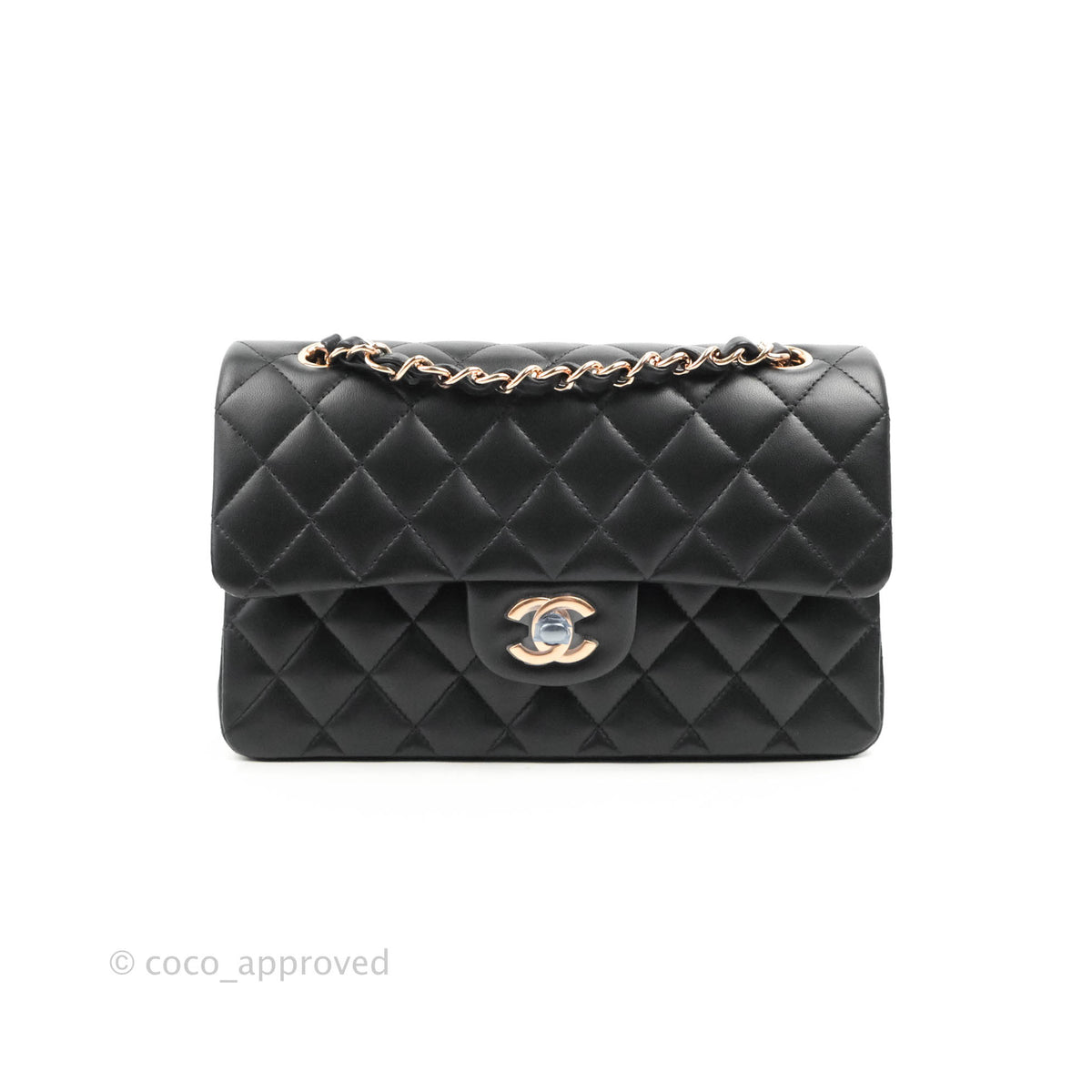 Chanel Classic Small S/M Flap Black Lambskin Rose Pink-Gold