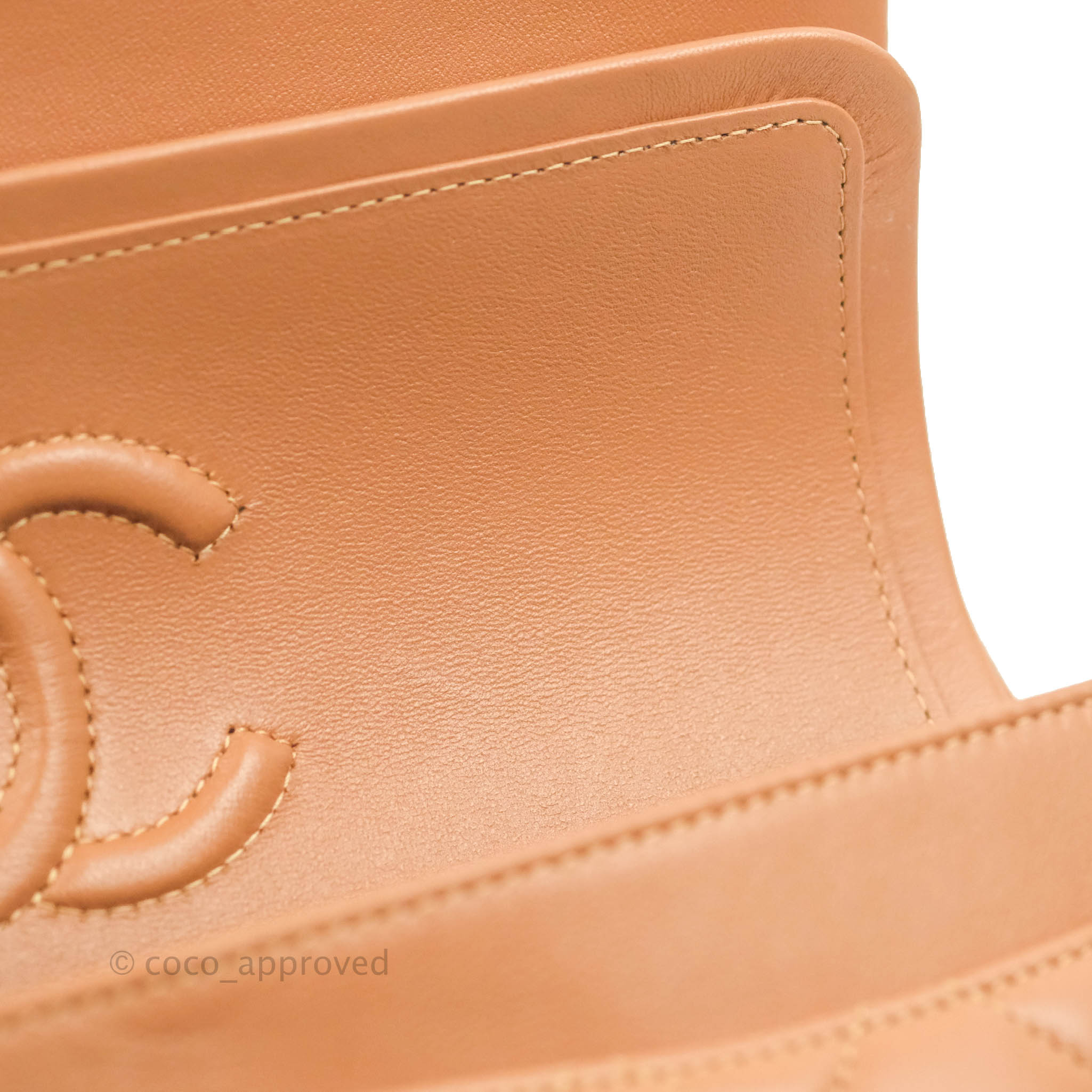 Chanel Classic Small S/M Flap Dark Beige Caramel Lambskin Gold Hardwar –  Coco Approved Studio