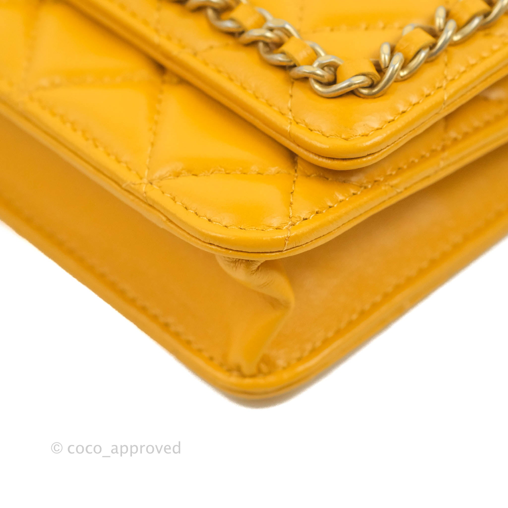 Chanel Quilted Classic Chain Around WOC Yellow Lambskin Aged Gold Hard –  Coco Approved Studio