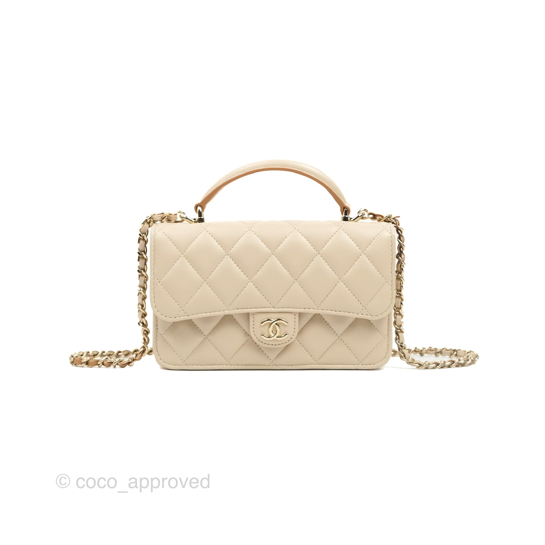 Chanel 23P Black / Pink Lambskin Top Handle Mini with Champagne Gold  Hardware. 
