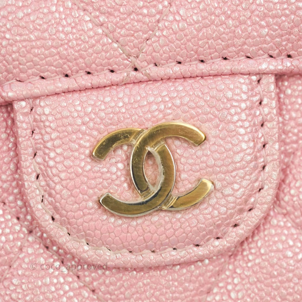 Chanel Mini Wallet With Chain Iridescent Pink Caviar Gold Hardware 19S