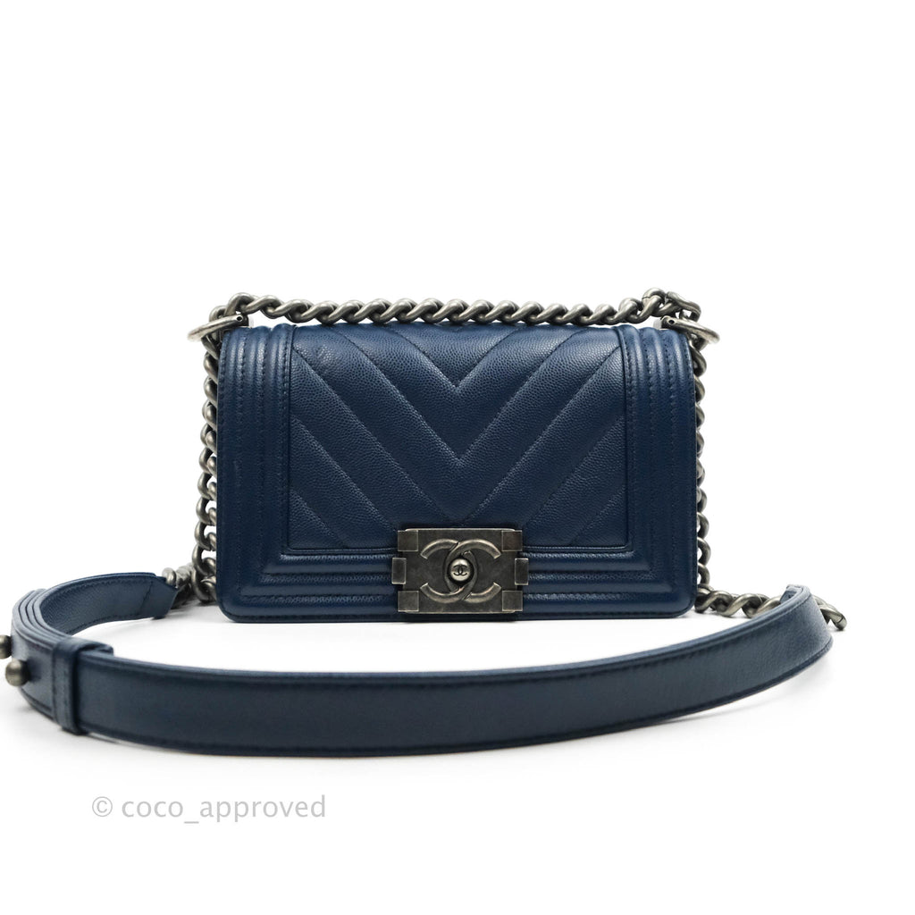 Chanel Small Quilted Boy Navy Caviar Ruthenium Hardware