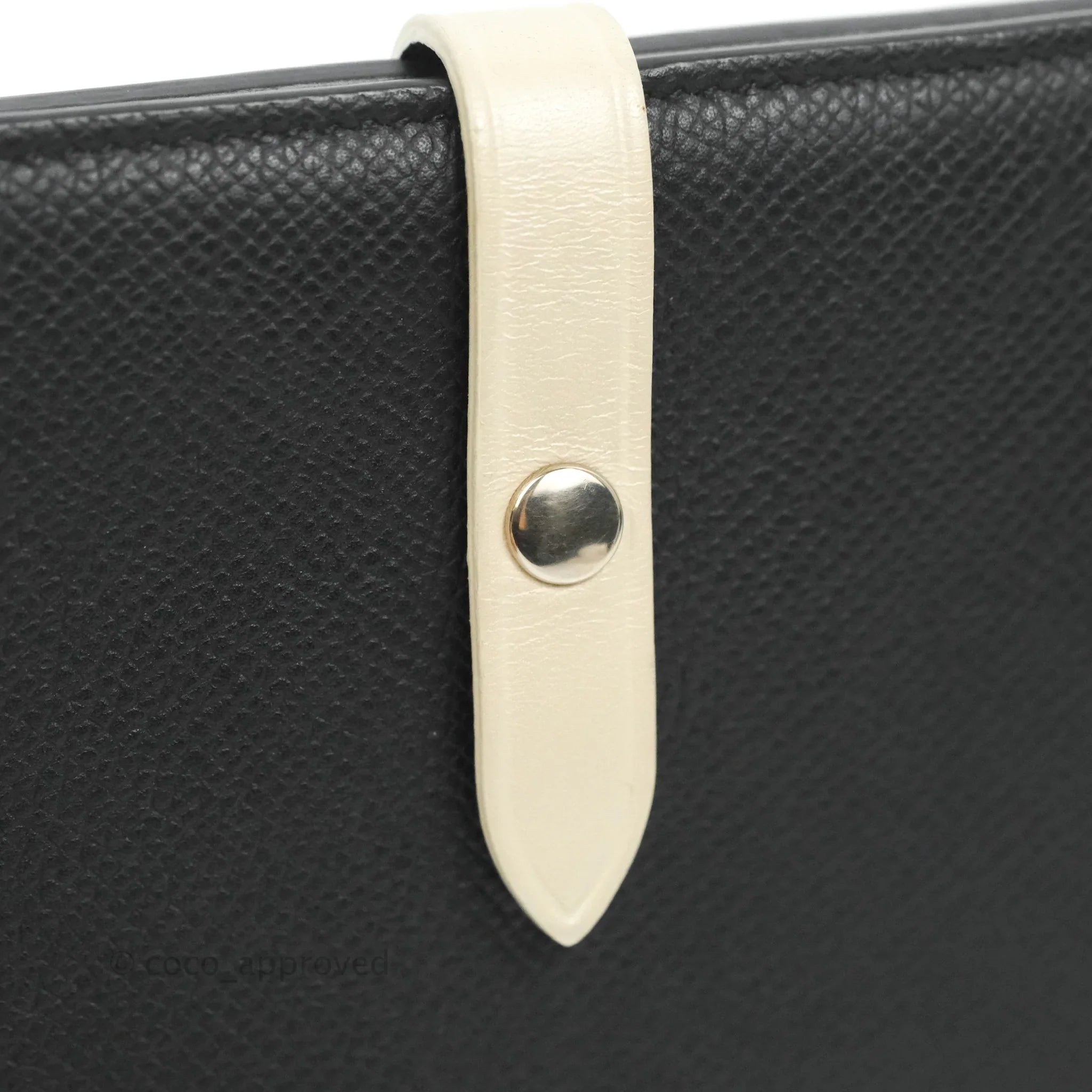 Celine Medium Strap Wallet In Grained Calfskin Black Cream Coco