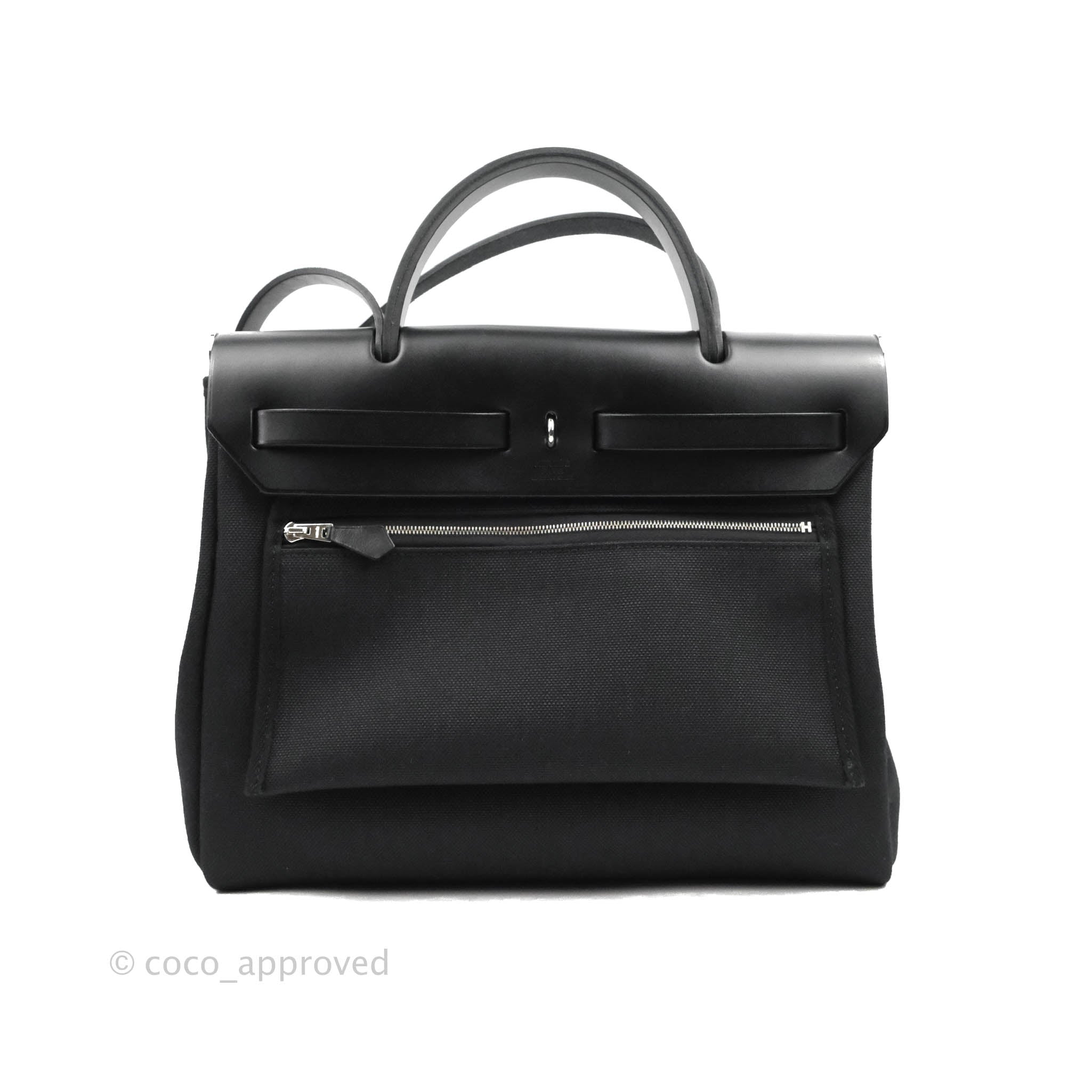 Authentic Hermes Herbag MM size Black Leather Men's bag with Replacement Bag  - SANDIA EXCHANGE