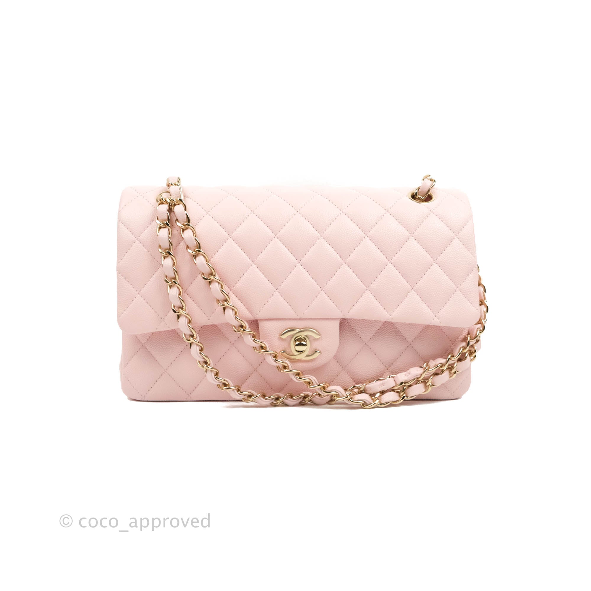 Chanel Classic M/L Medium Flap Quilted Pink Caviar Gold Hardware