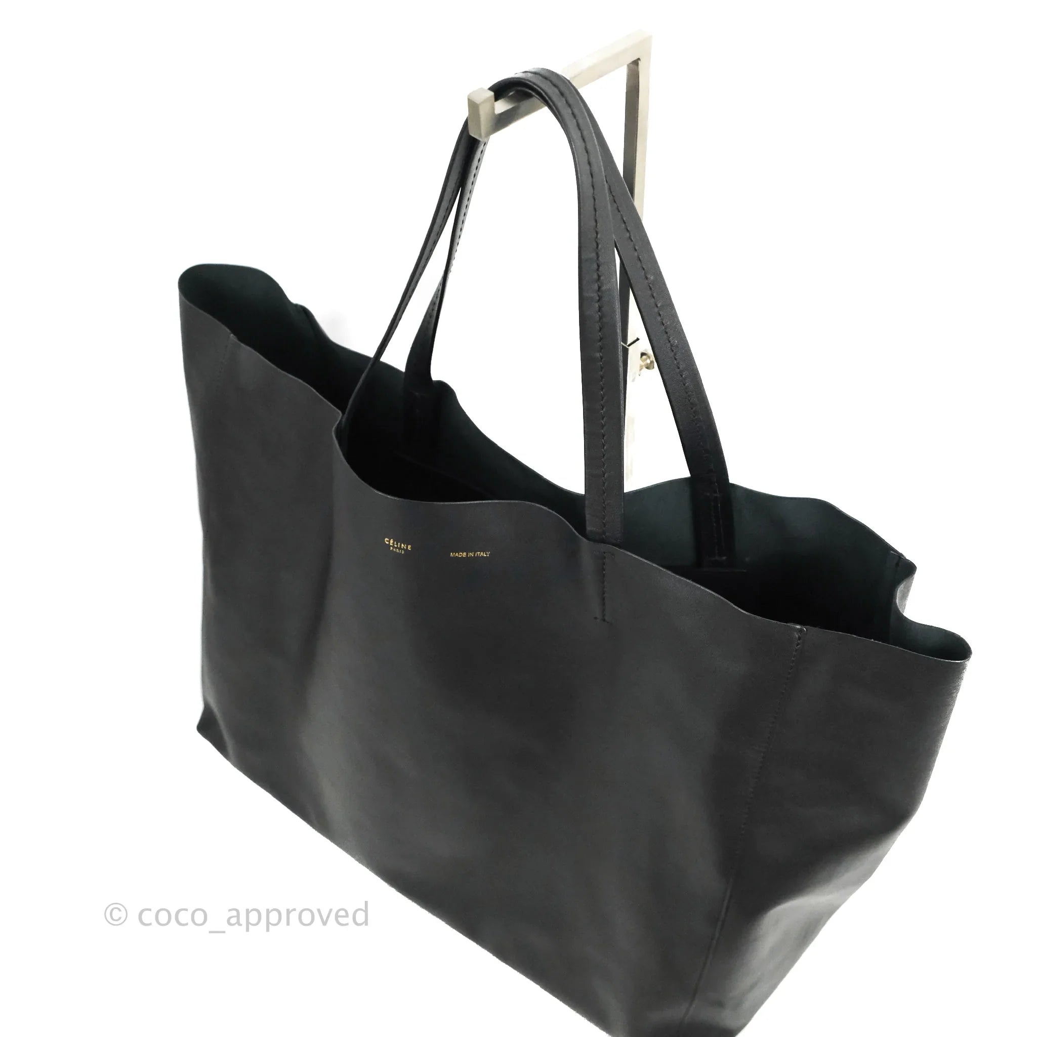 Celine Large Horizontal Cabas Tote Bag Black Calfskin Coco Approved Studio