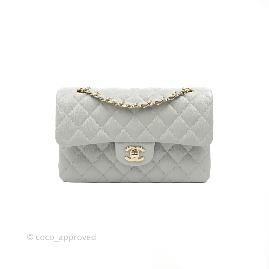 Chanel Small Classic Quilted Flap Grey Caviar Gold Hardware 21A