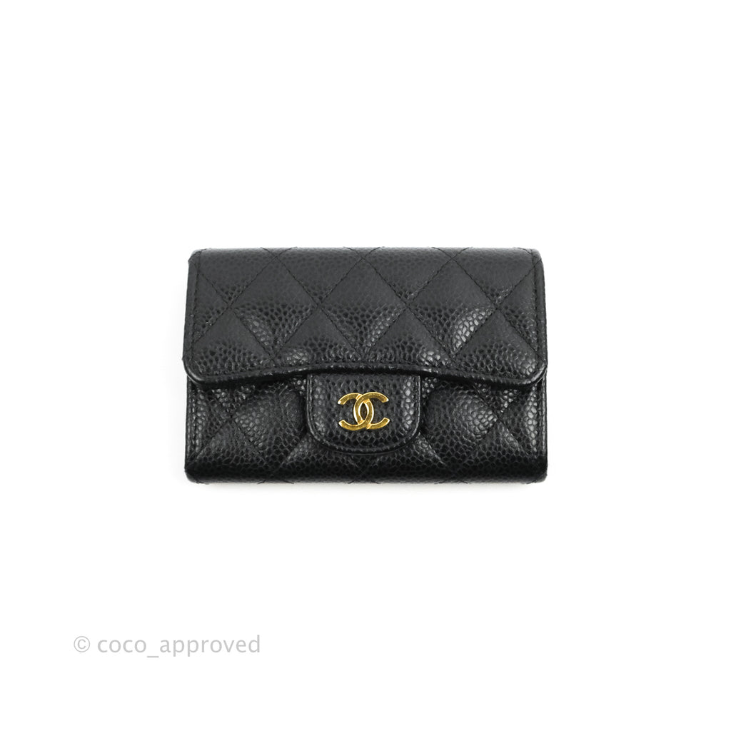 Chanel Quilted Flap Card Holder Black Caviar Gold Hardware