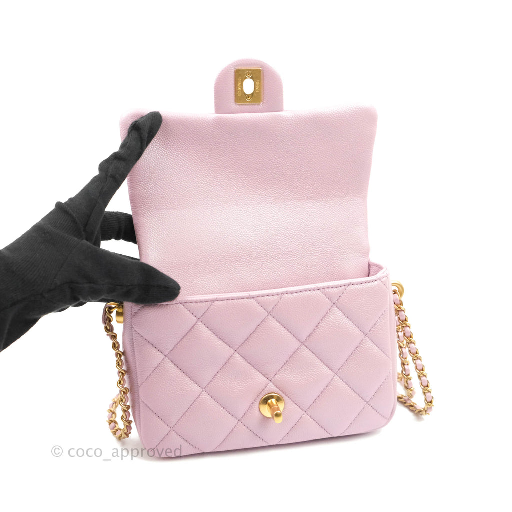 Chanel Quilted My Perfect Mini Iridescent Pink Caviar Aged Gold Hardware 21K