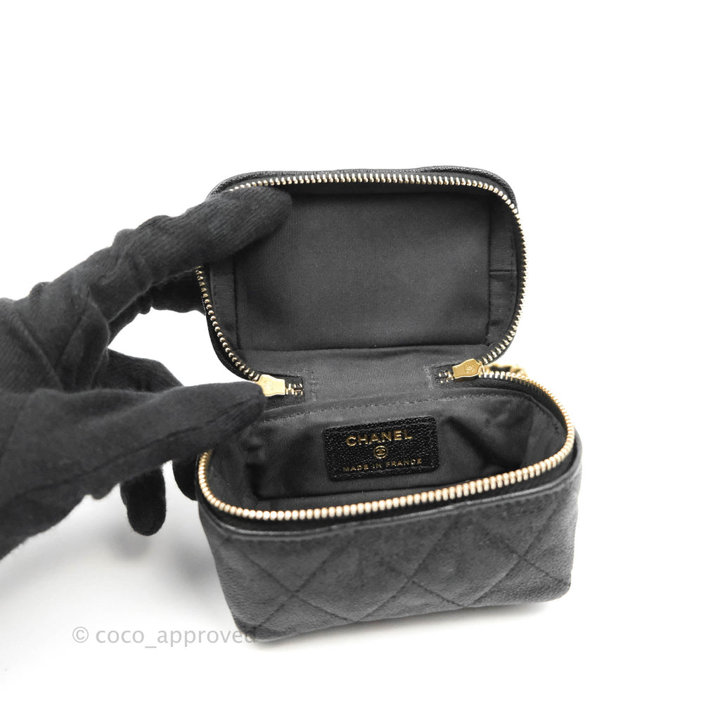 Chanel Quilted Mini Top Handle Vanity With Chain Black Caviar Aged Gold Hardware