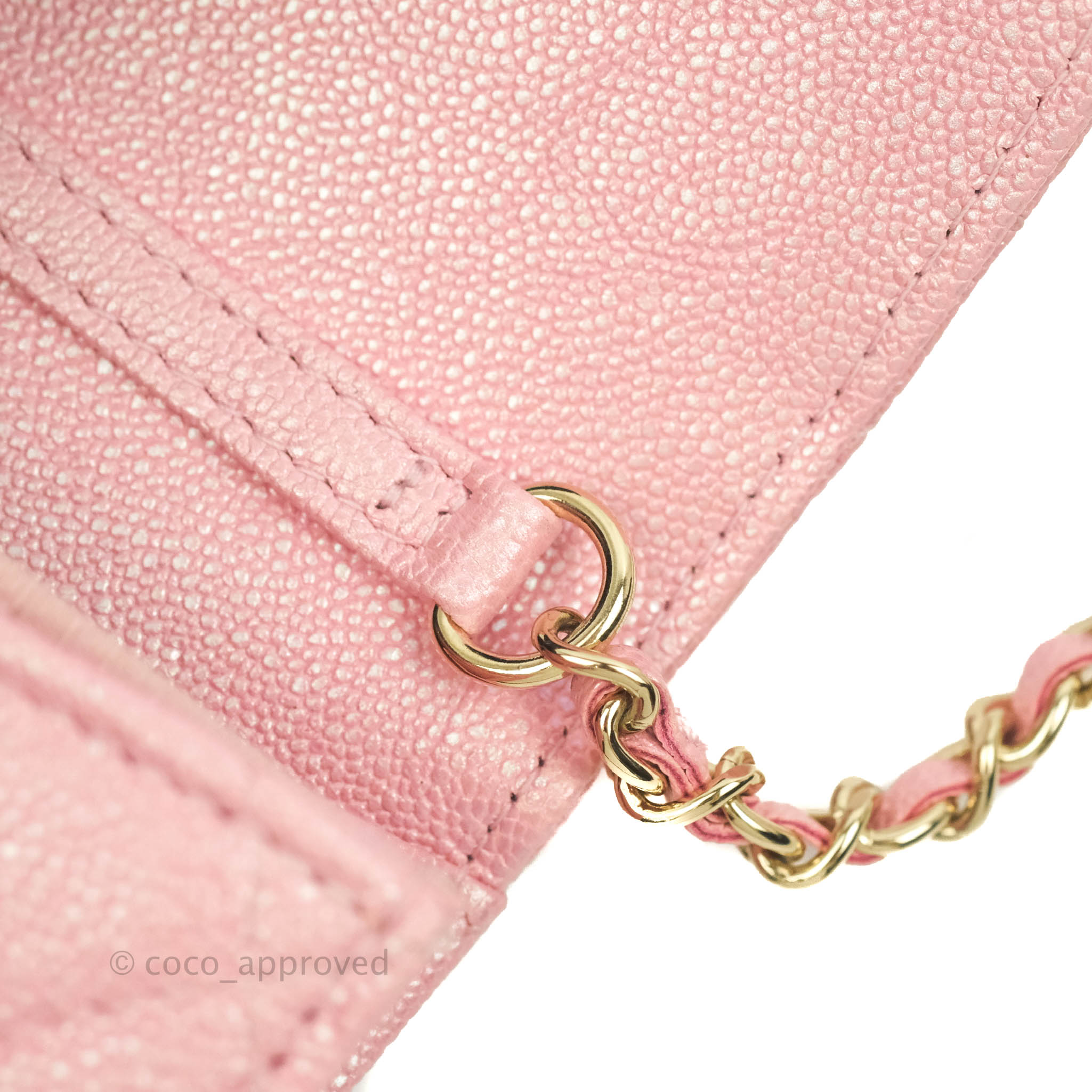 Chanel Mini Wallet With Chain Iridescent Pink Caviar Gold Hardware