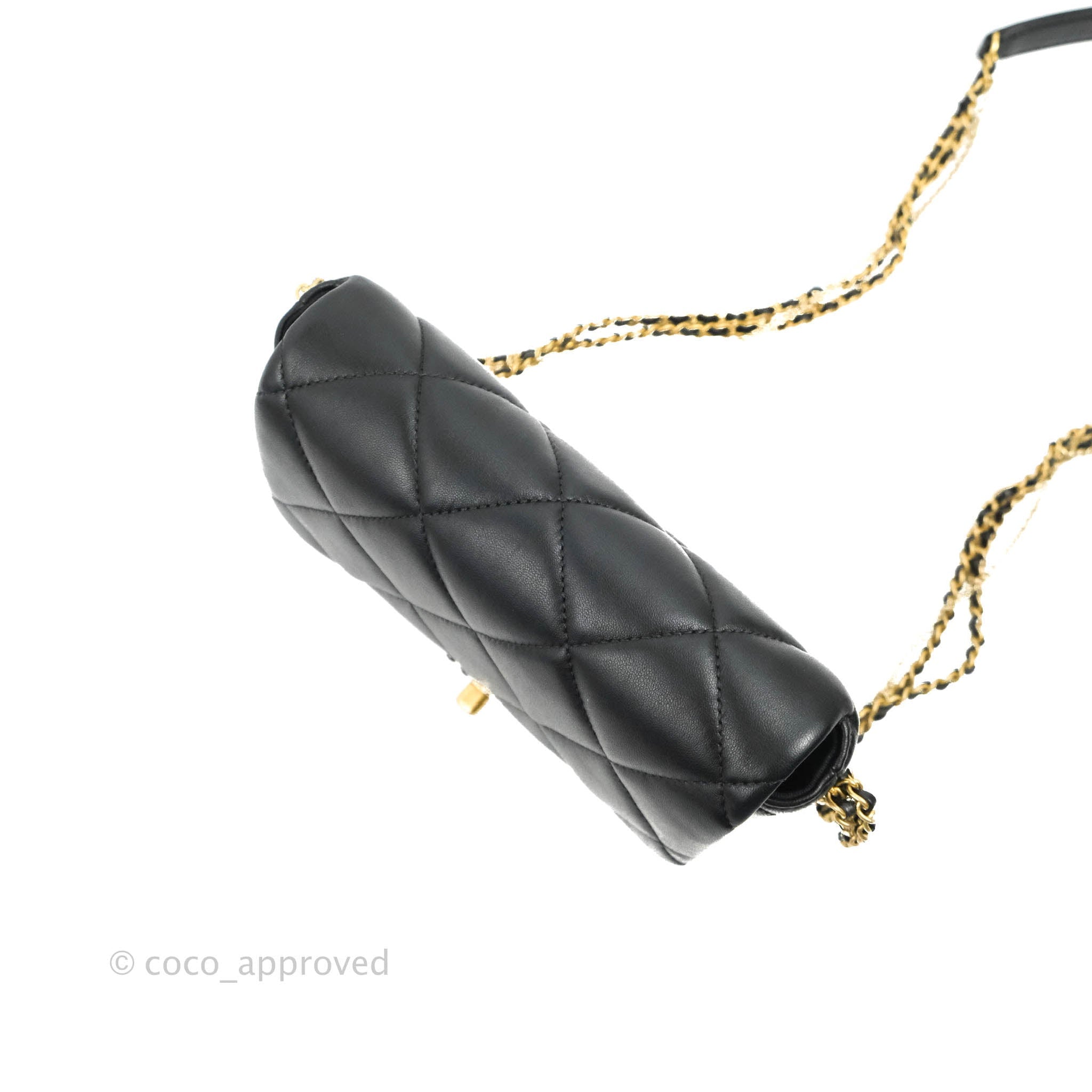 Chanel Mini Flap Bag With Pearl And Woven Chain CC Logo Chanel Mini Flap Bag With Pearl And Woven Chain CC Logo