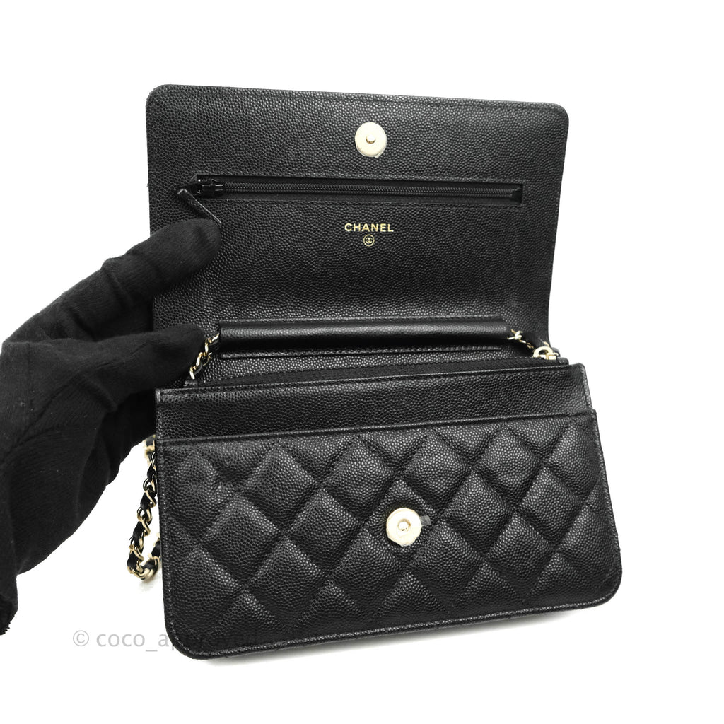 Chanel Quilted WOC Black Caviar Gold Hardware With Charms