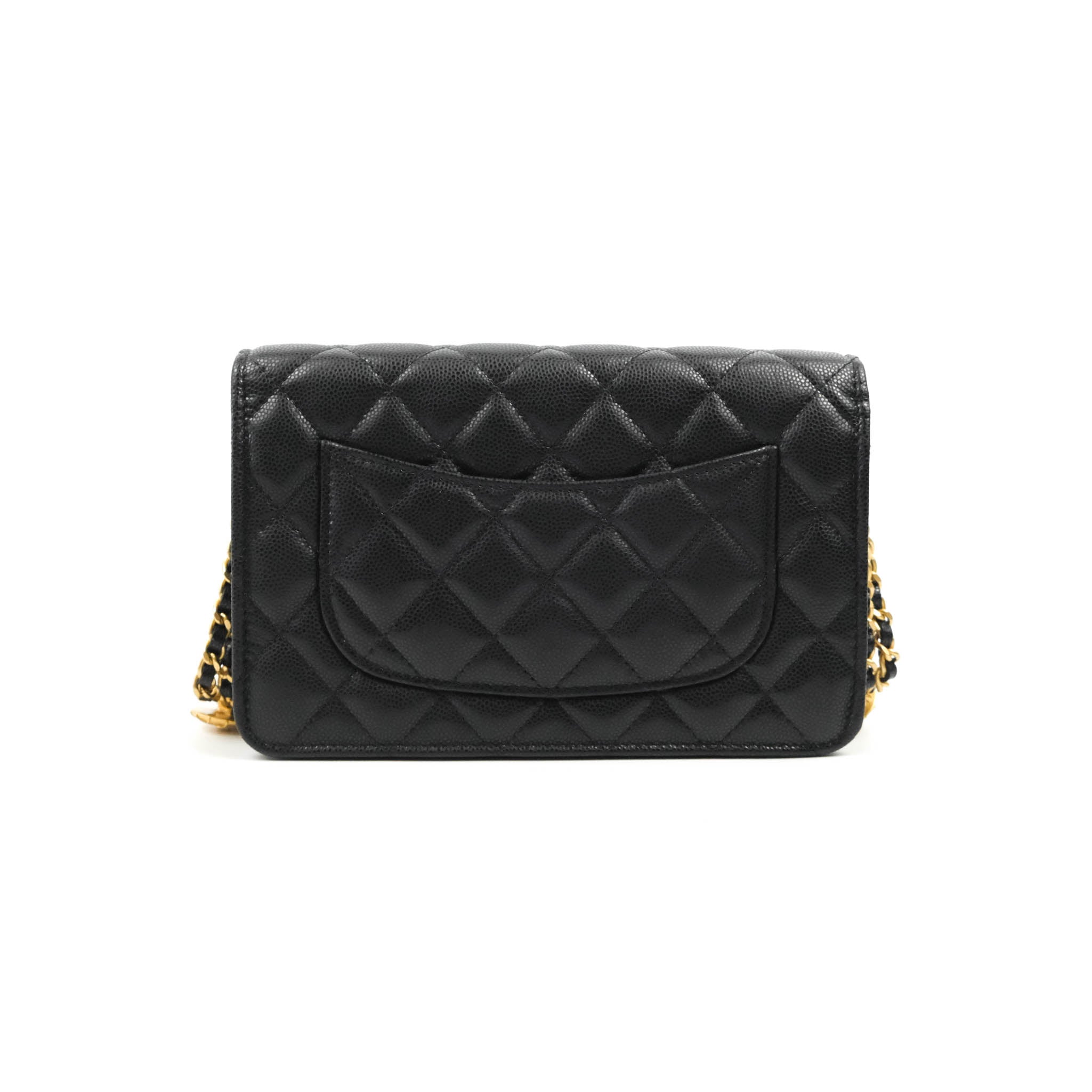 Chanel Quilted Gold CC Coin Wallet on Chain WOC Black Caviar Gold
