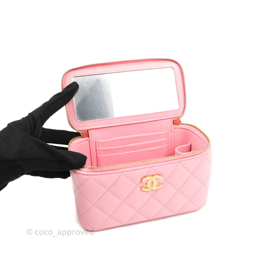 Chanel Vanity Rectangular with Top Handle Pick Me Up Pink Lambskin Aged Gold Hardware 22S