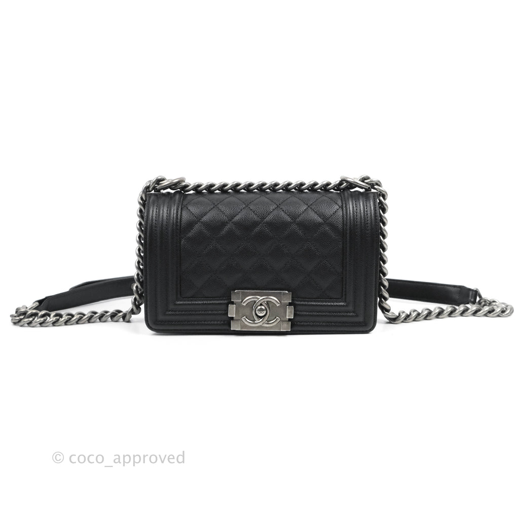 Chanel Small Quilted Boy Bag Black Caviar Ruthenium Hardware