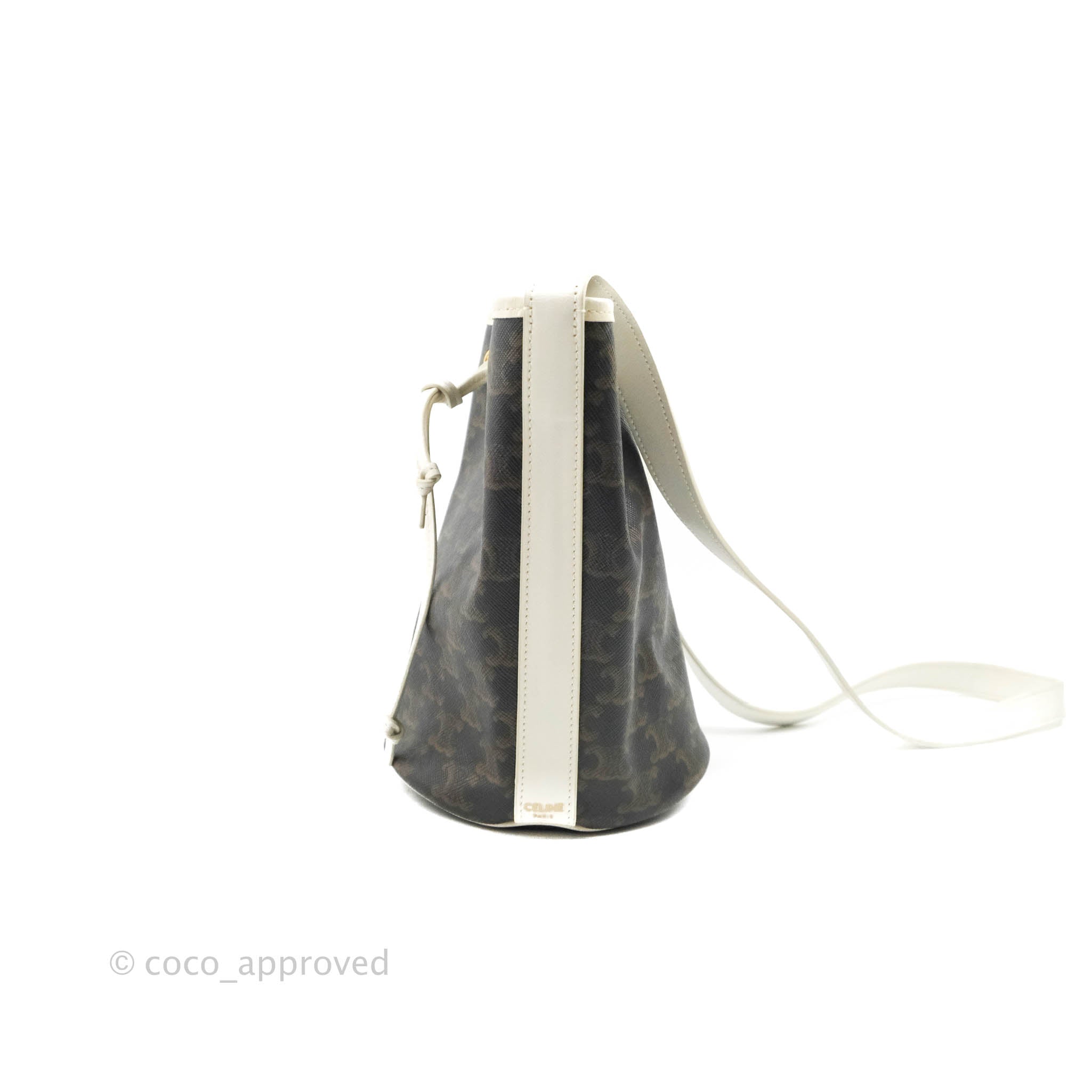 Celine Small Drawstring Bag Triomphe Canvas White Calfskin – Coco Approved  Studio