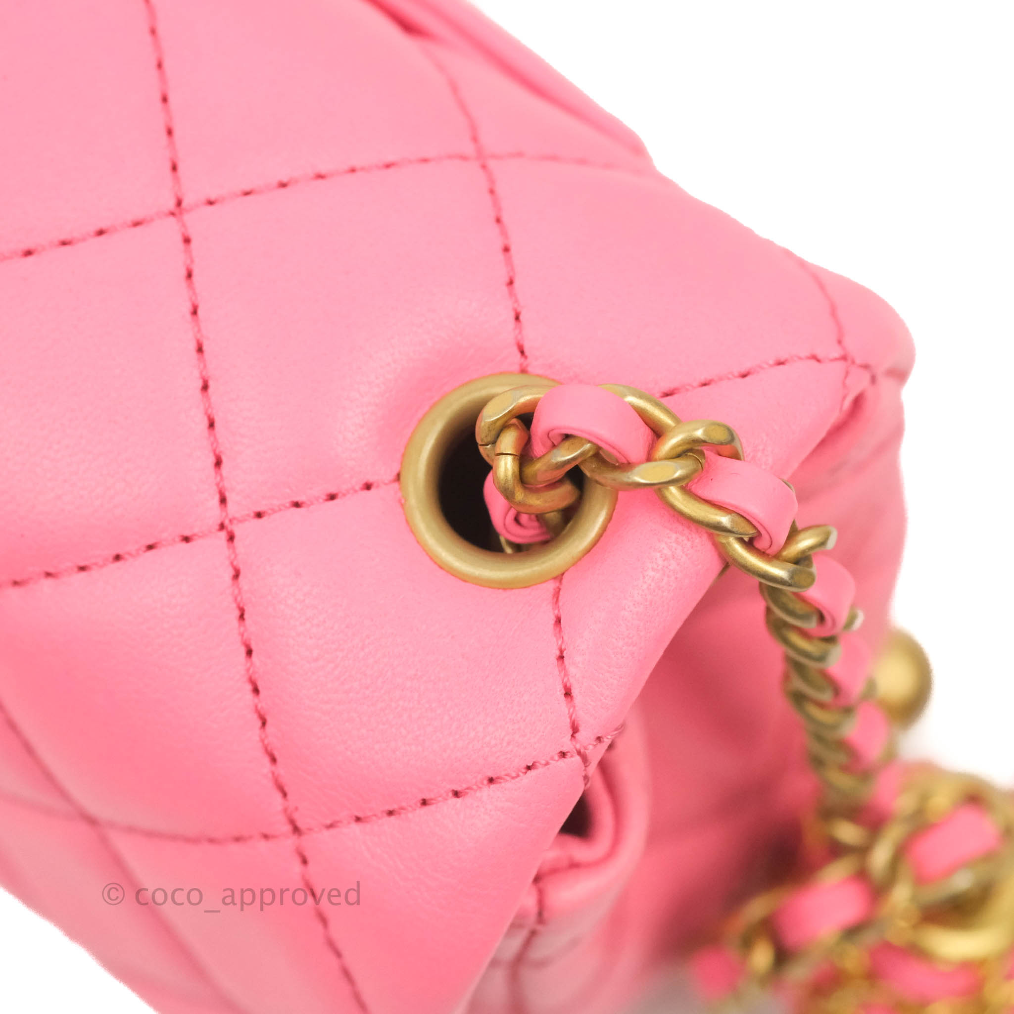 Chanel Mini Rectangular Pearl Crush Quilted Pink Lambskin Aged Gold Ha –  Coco Approved Studio