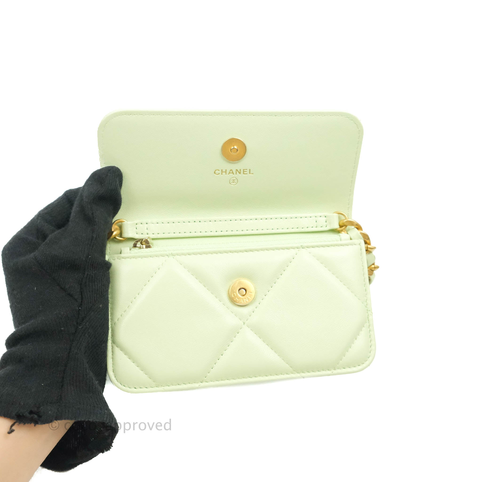 Chanel 19 Mini Clutch with Chain Light Green Lambskin Mixed Hardware 2 –  Coco Approved Studio