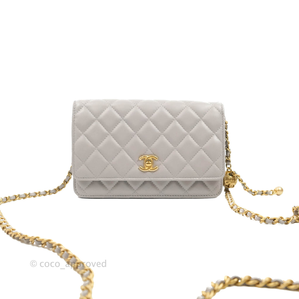 Chanel Quilted Pearl Crush Wallet on Chain WOC Grey Lambskin Aged Gold Hardware