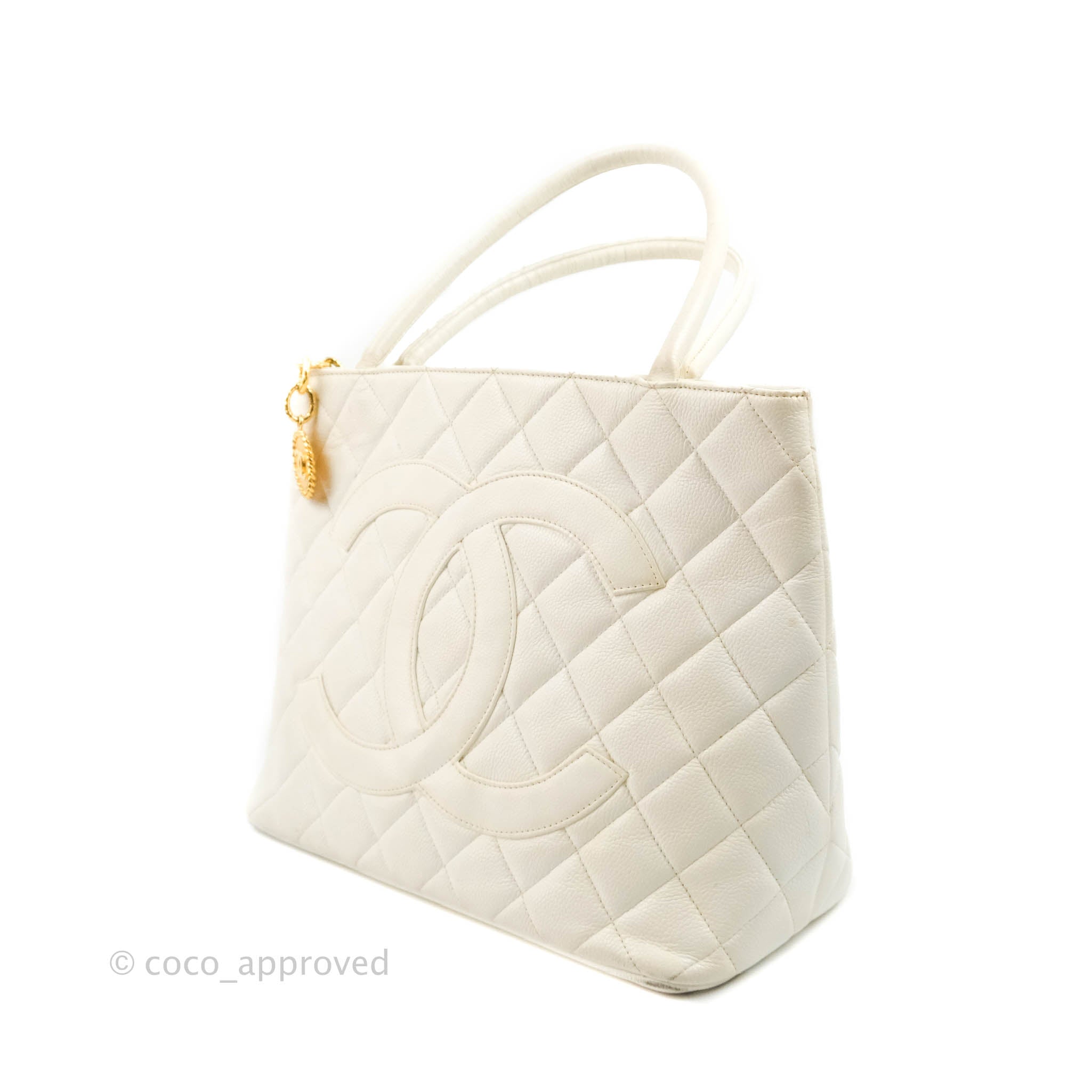 CHANEL Caviar Quilted Chain Top Handle With Chain White 1314070
