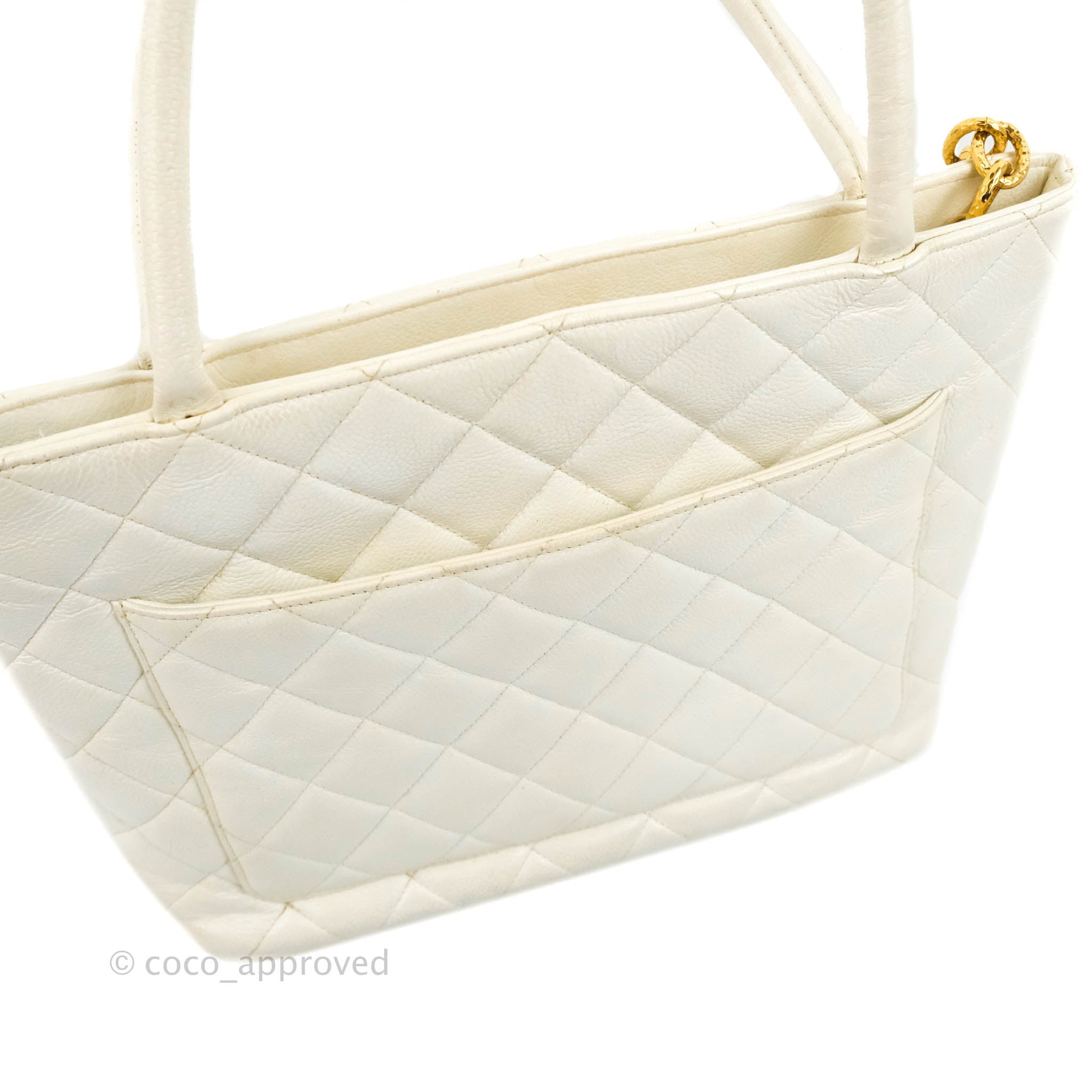 CHANEL Medallion Tote hand Bag Caviar skin White GHW Used Authentic From  Japan