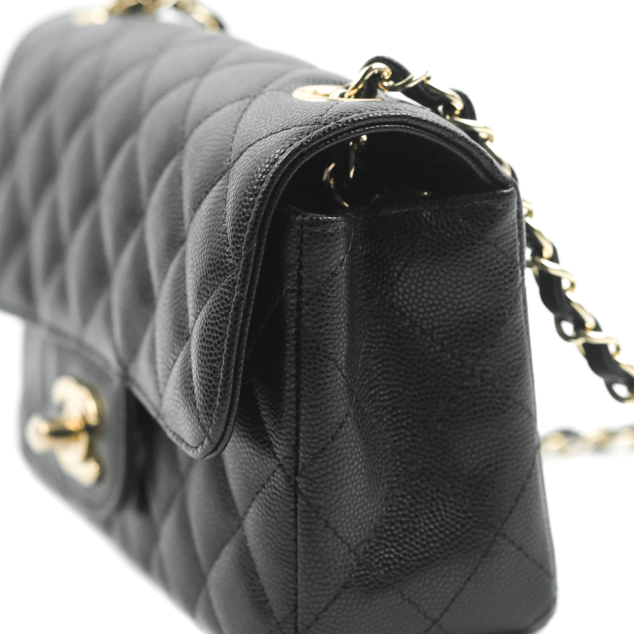Chanel Quilted Mini Rectangular Flap Black Caviar Light Gold