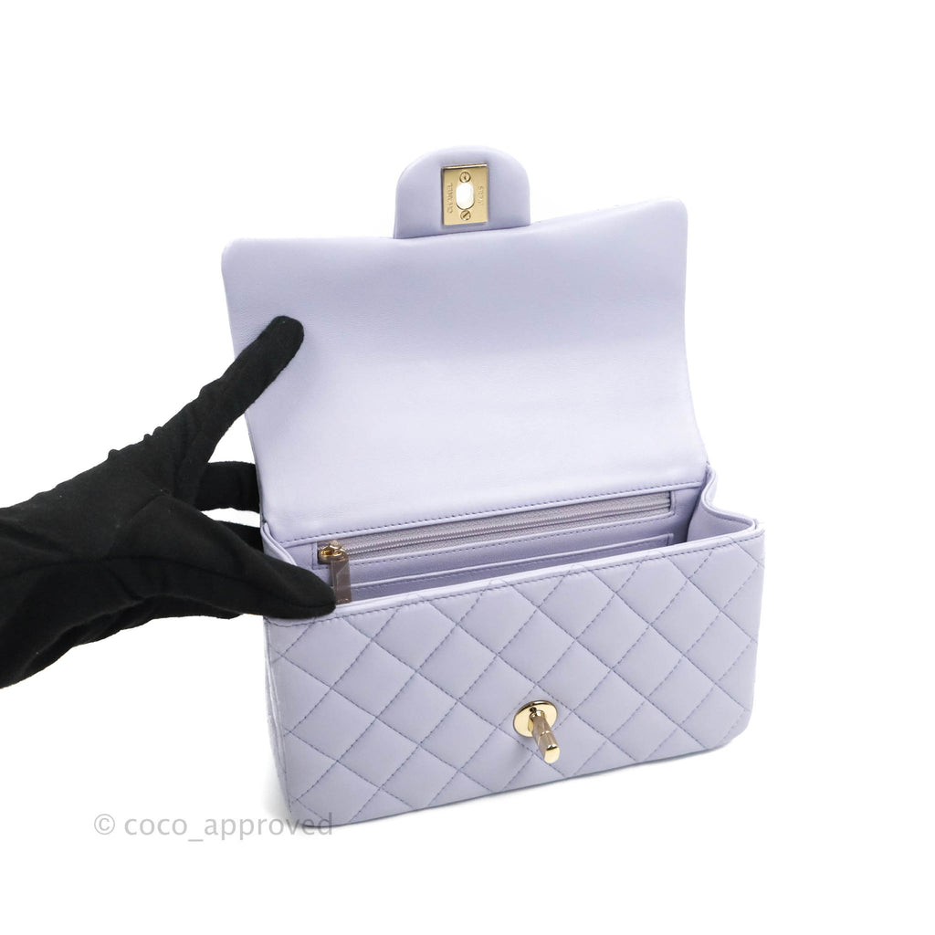 Chanel Top Handle Mini Rectangular Flap Bag Lilac Lambskin Gold Hardware
