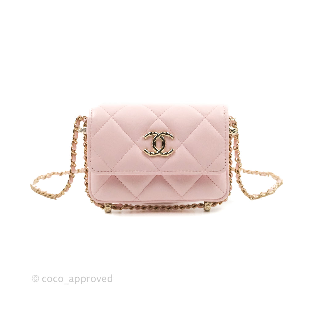 Chanel Mini Clutch With Chain Pink Lambskin Gold Hardware