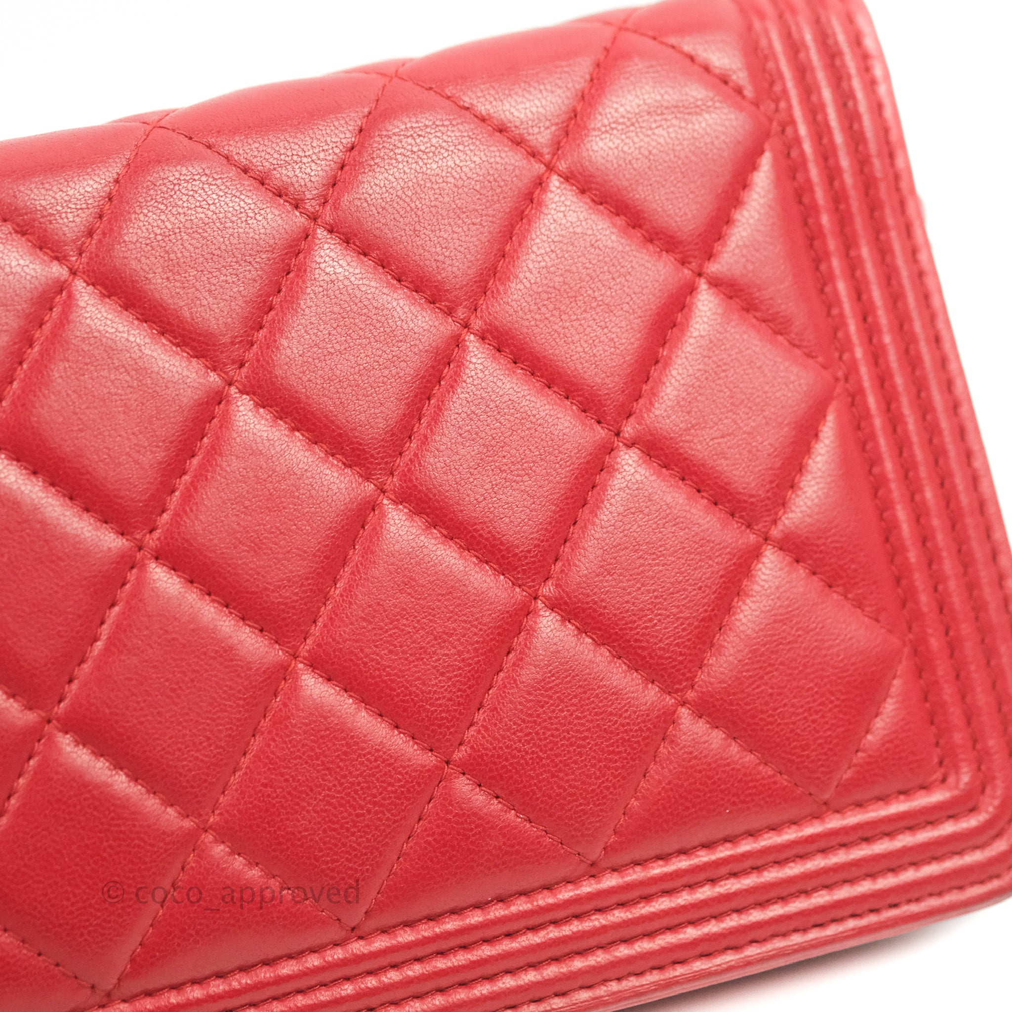 Chanel Boy Wallet on Chain WOC Red Lambskin Ruthenium Hardware – Coco  Approved Studio