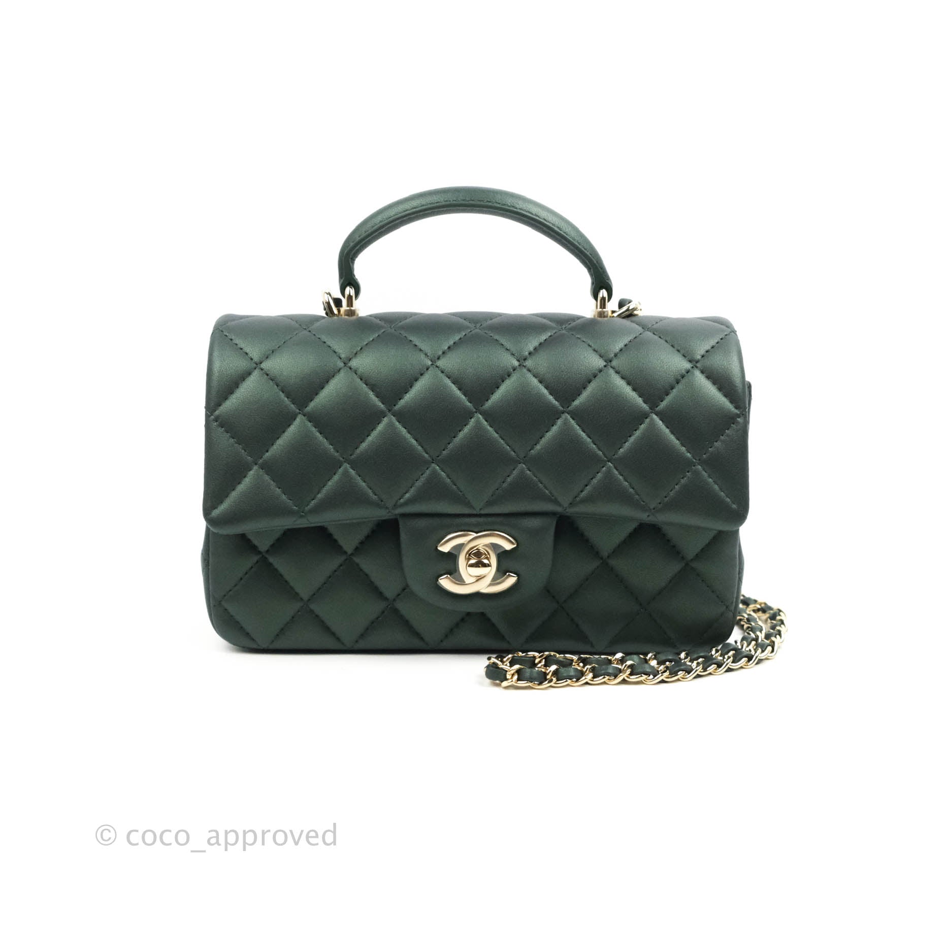 Handbags Chanel Classic Mini Flap Bag with Top Handle Pink/Green