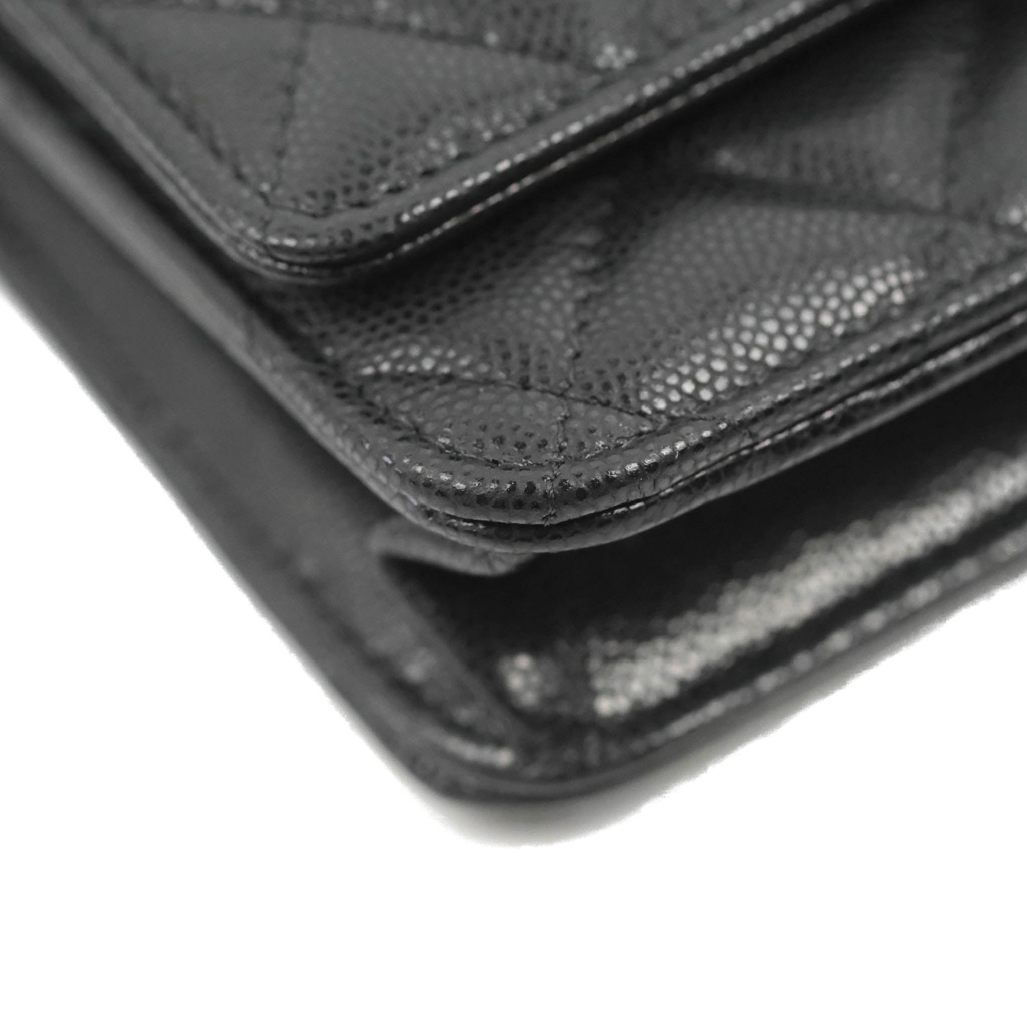 Black Quilted Caviar Wallet On Chain Gold Hardware, 2021