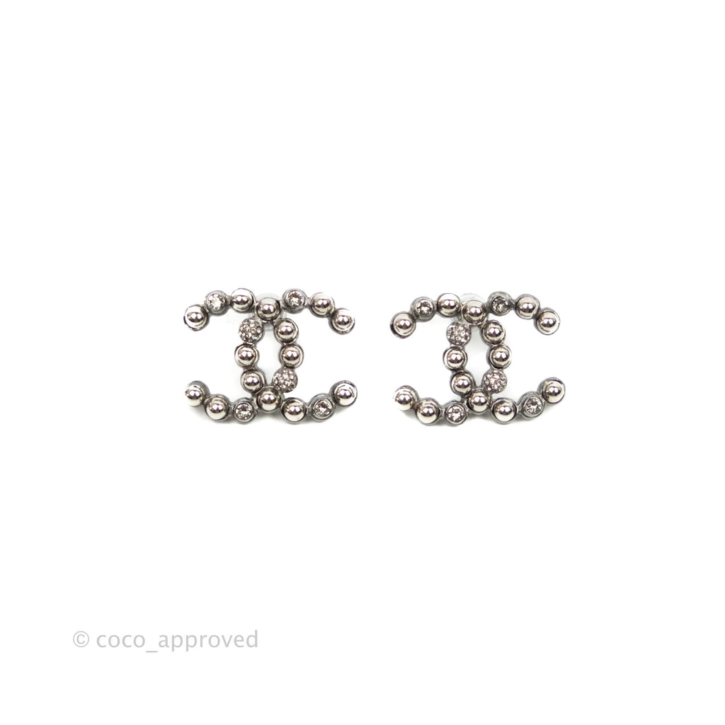 Chanel CC Crystal Earrings Silver Tone 20S