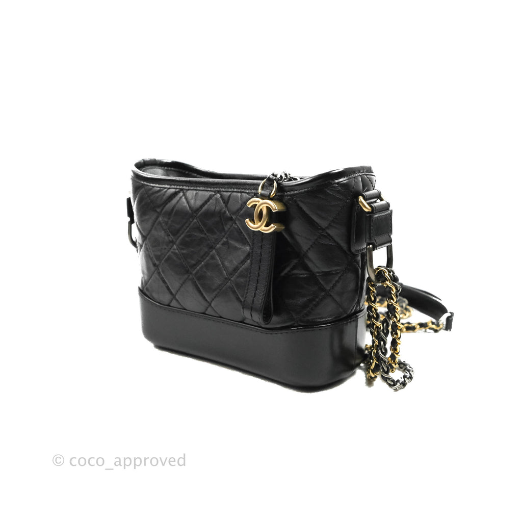 Chanel Quilted Small Gabrielle Hobo Black Calfskin Mixed Hardware