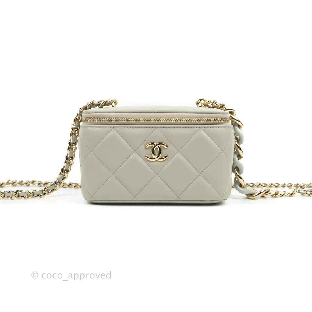 Chanel Resin Elegant Chain Vanity Case Grey Lambskin Gold Hardware