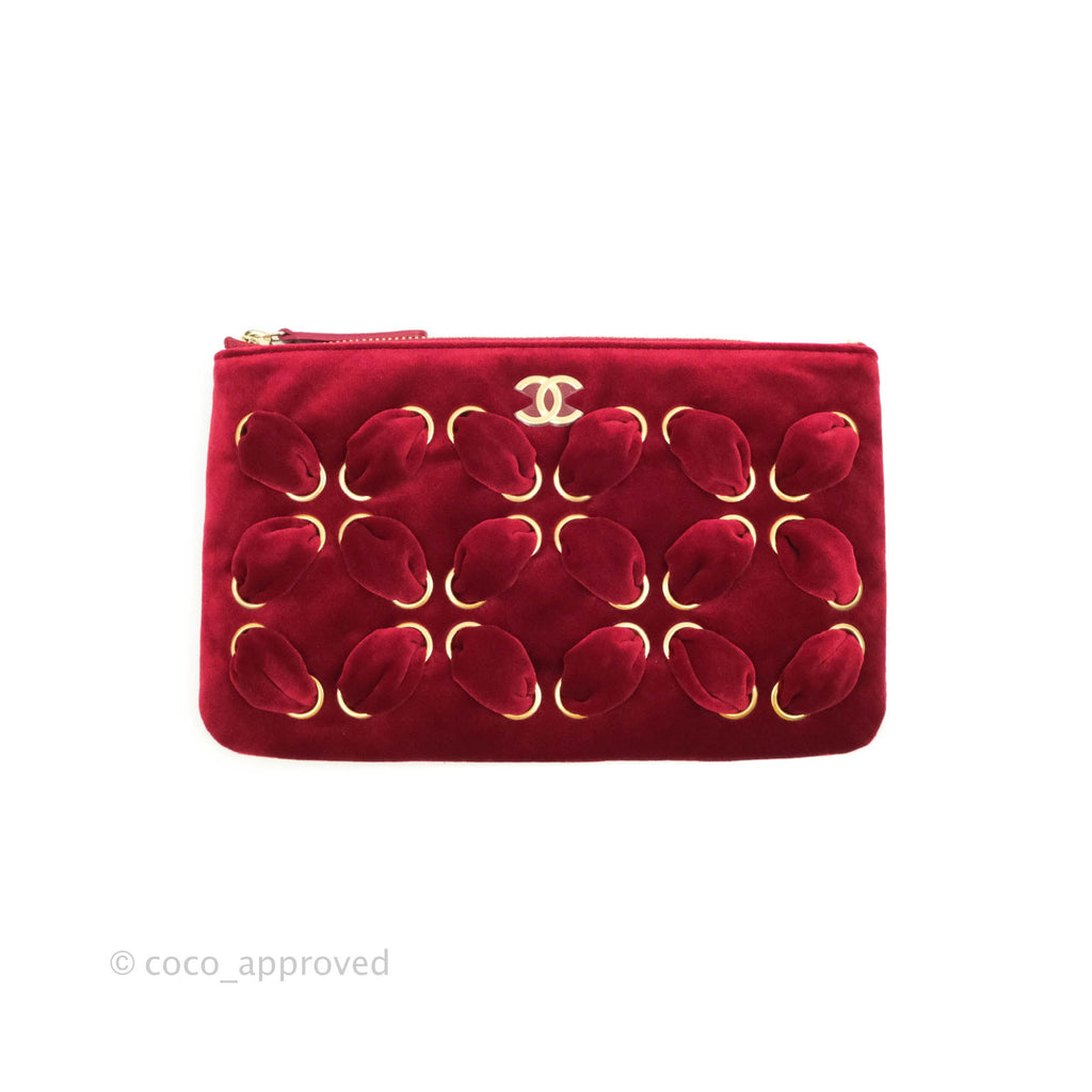 Chanel Red Velvet Pouch Gold Hardware