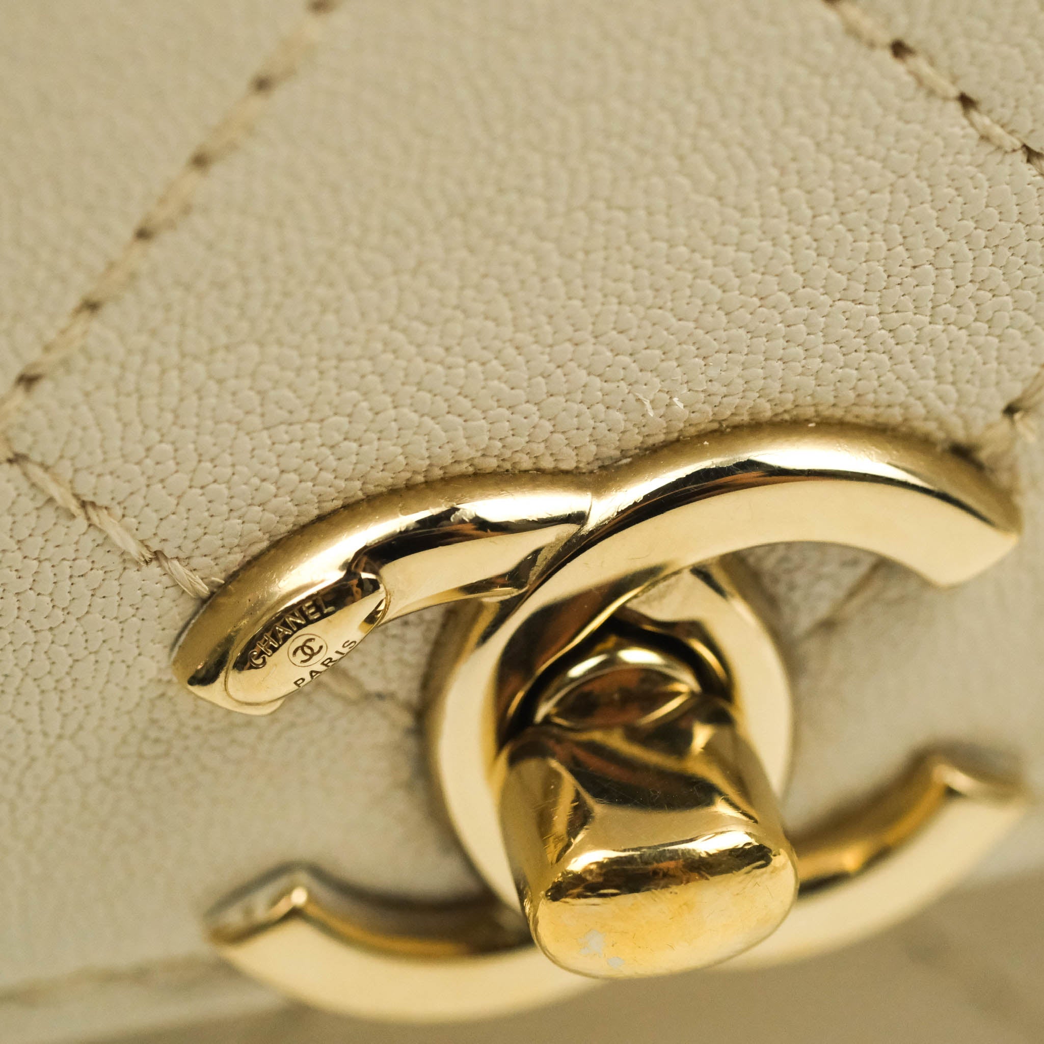 Chanel Flat Quilted Mini Flap Bag Ivory Calfskin Gold Hardware