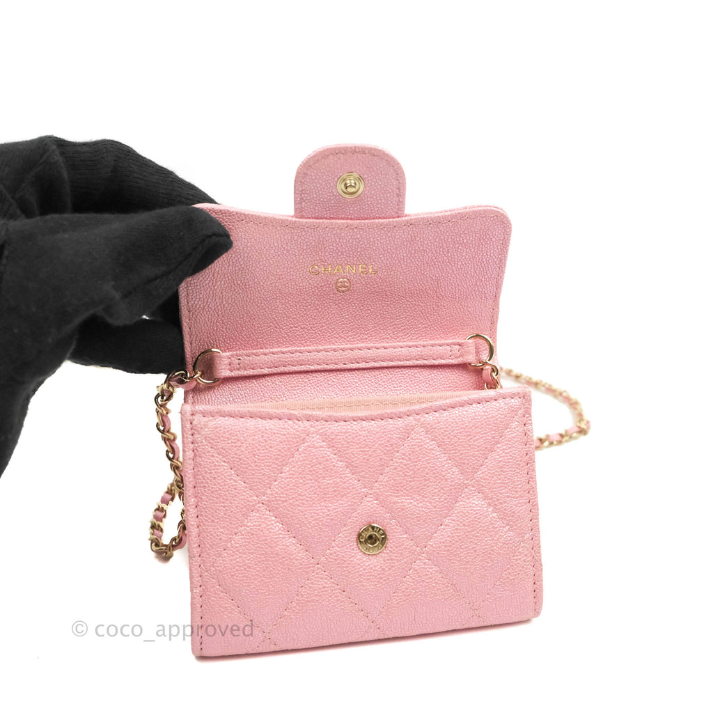 Chanel Mini Wallet With Chain Iridescent Pink Caviar Gold Hardware 19S