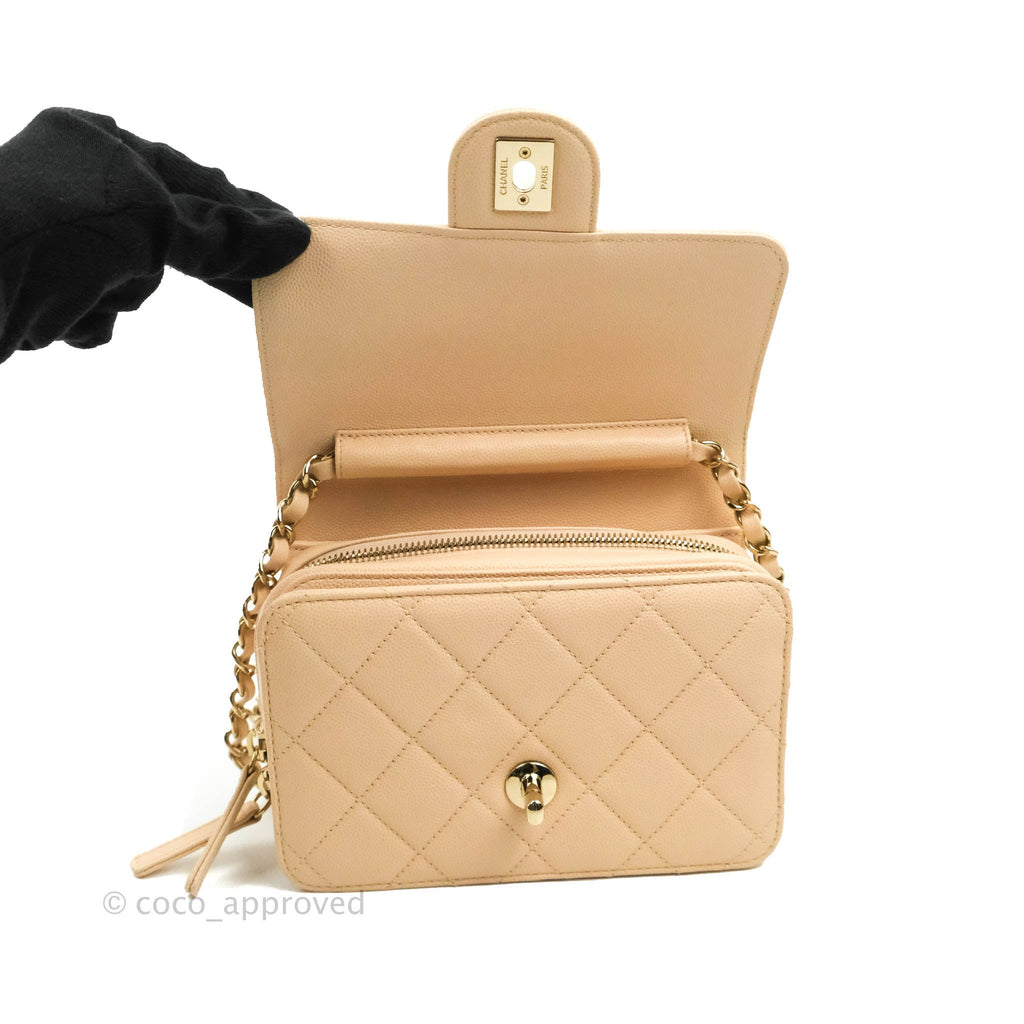 Chanel Quilted Small Like The Wallet Flap Light Beige Caviar Light Gold Hardware 22C