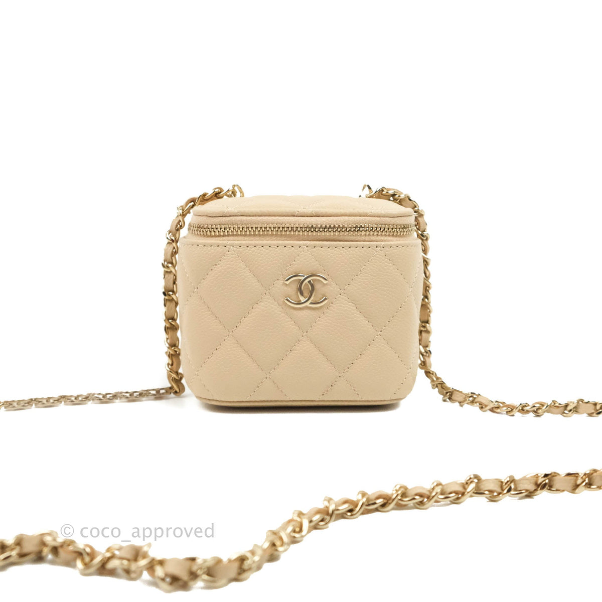 Chanel Vanity Case 22C Beige Quilted Caviar with light gold hardware