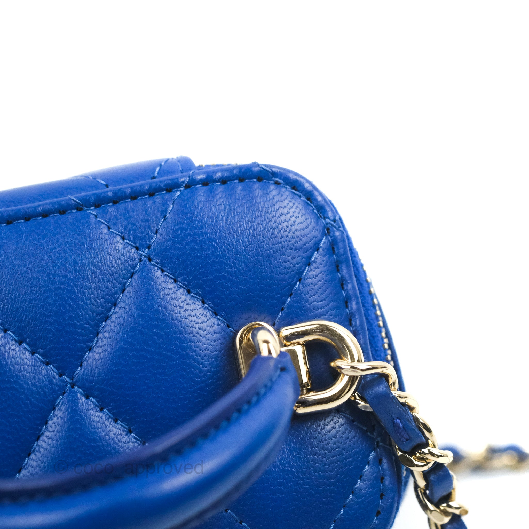 Chanel Mini Top Handle Vanity With Chain Blue Lambskin Gold