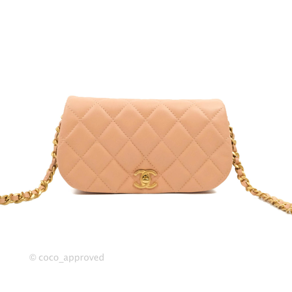 Chanel Clutch with Chain Beige Pink Calfskin Aged Gold Hardware