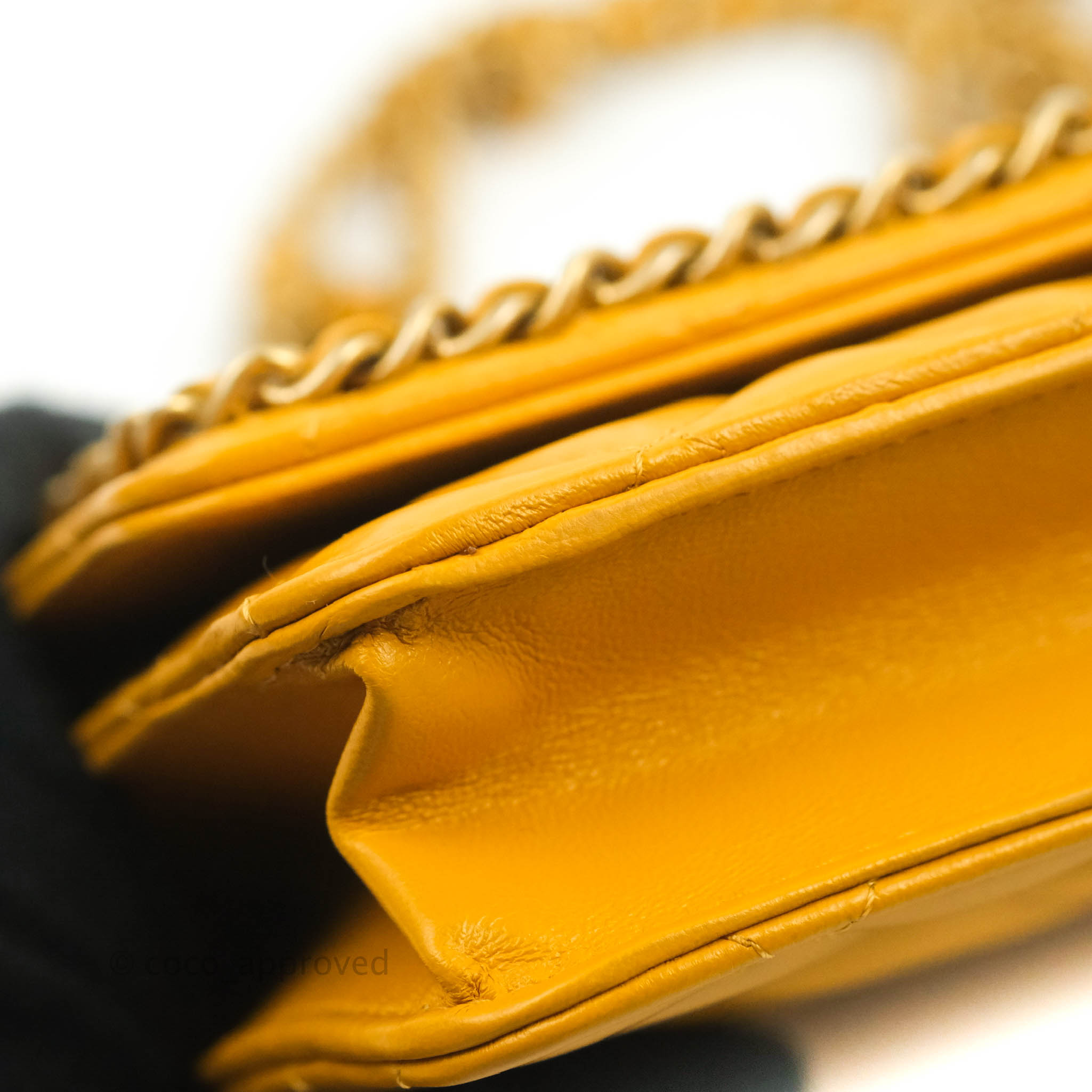 Chanel Quilted Classic Chain Around WOC Yellow Lambskin Aged Gold