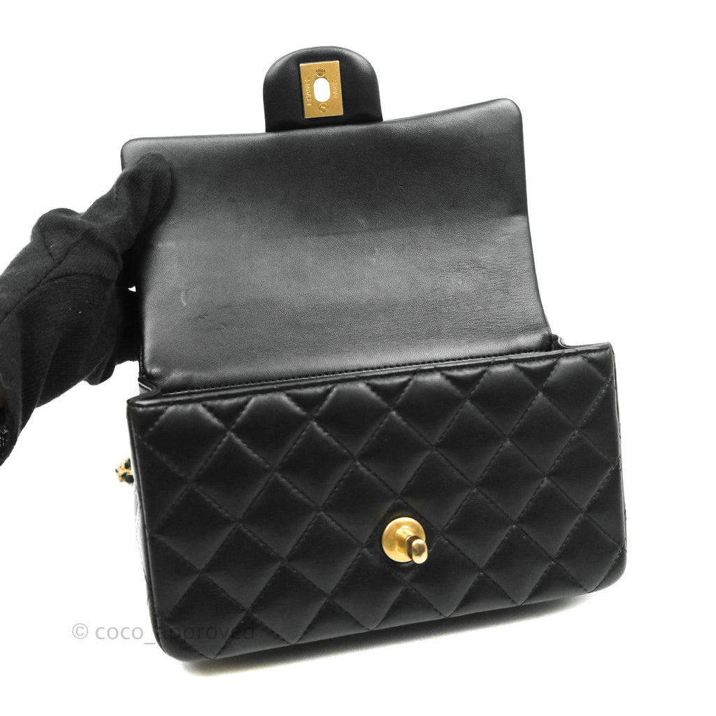 Chanel Top Handle Mini Rectangular Flap Bag Black Lambskin Gold Hardware