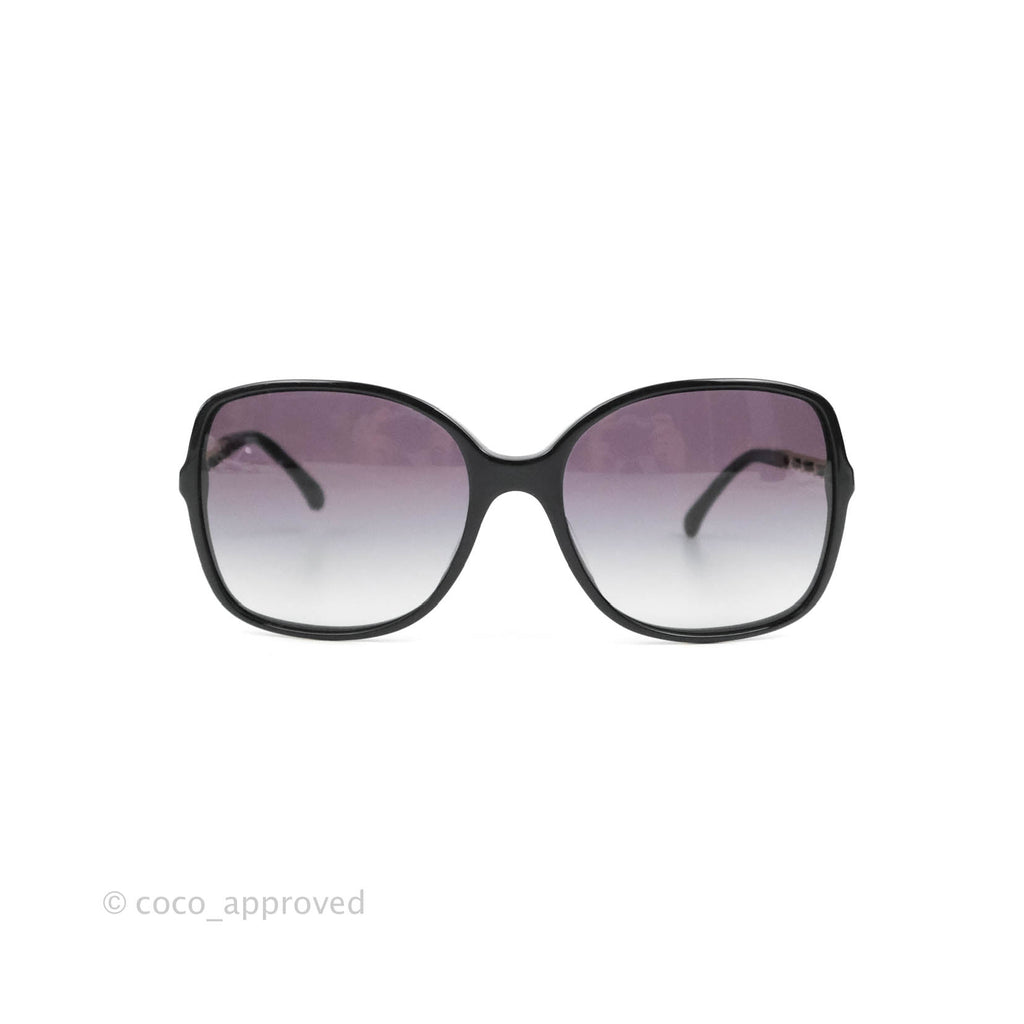Chanel Black Acetate Frame Gradient Chain-Link Sunglasses Gold Tone