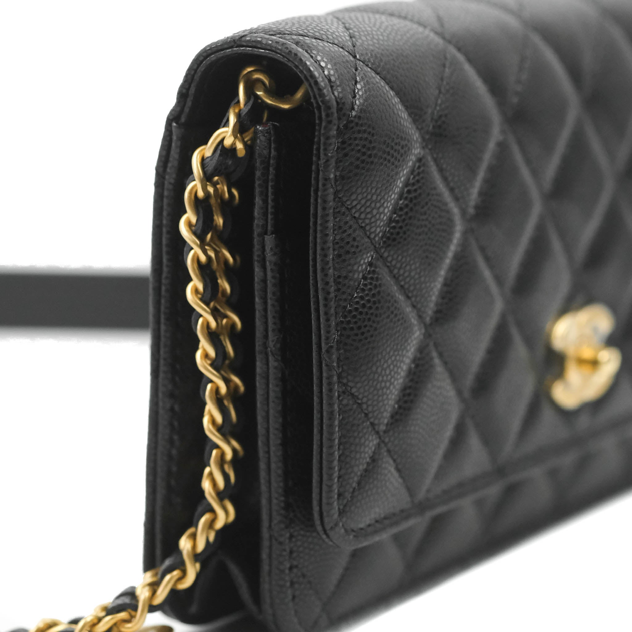chanel patent leather wallet on a chain
