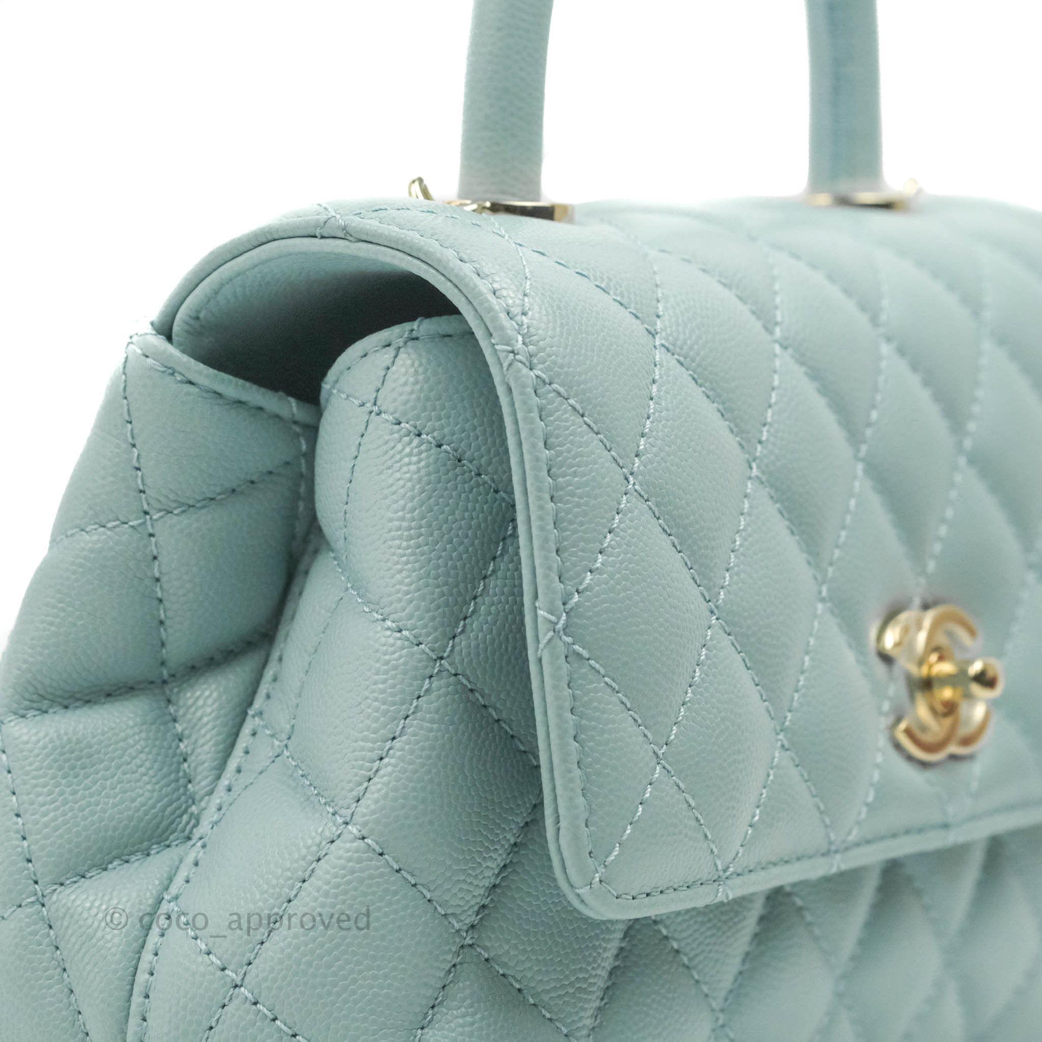 Chanel Small Coco Handle Quilted Light Blue Caviar Gold Hardware – Coco  Approved Studio
